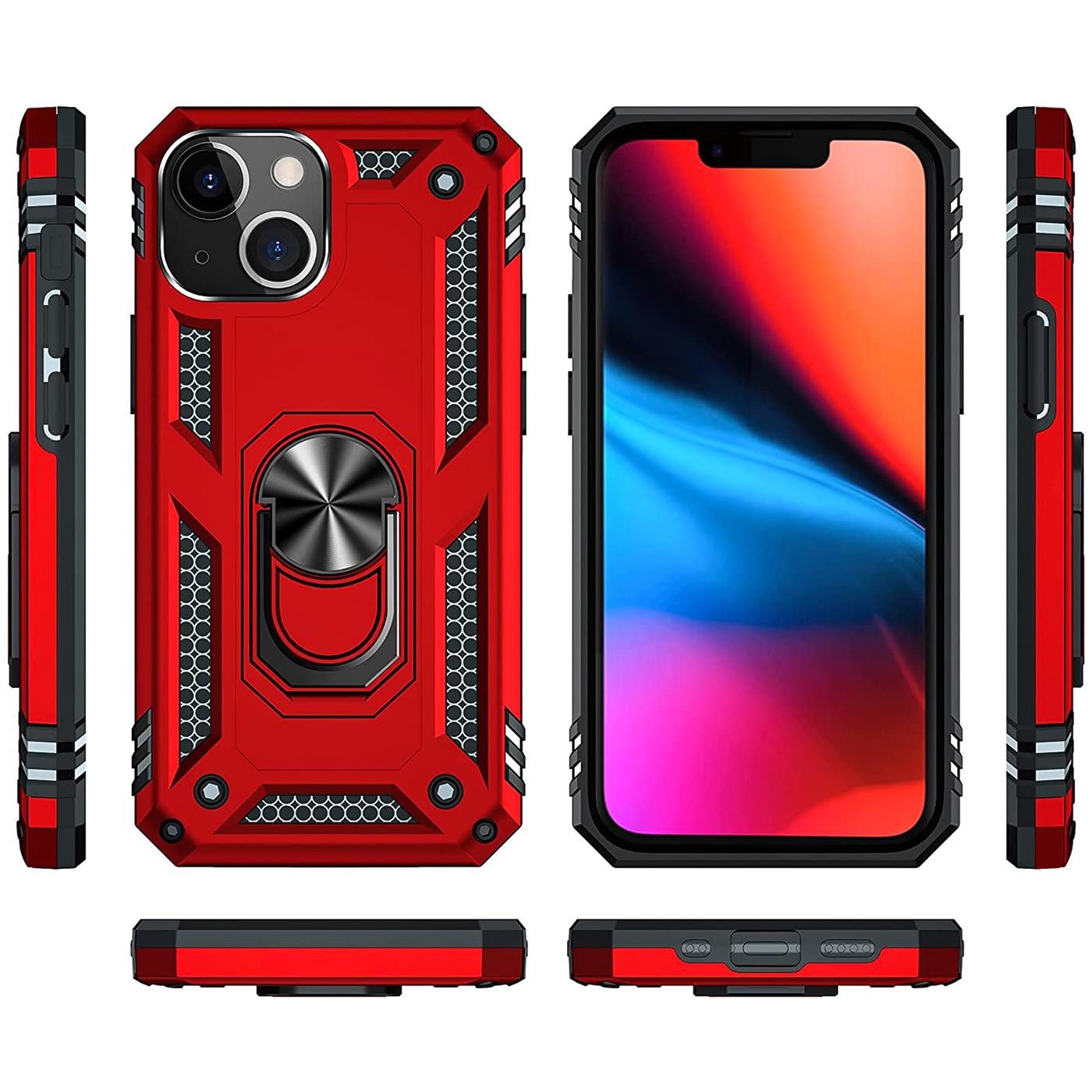 CoolGadget Handyhülle Armor Shield Case für Apple iPhone 13 6,1 Zoll, Outdoor Cover mit Magnet Ringhalterung Handy Hülle für iPhone 13