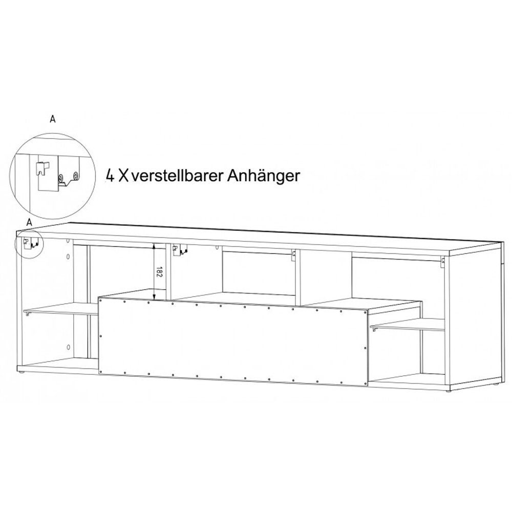 LOWBOARD LED TISCH pressiode SCHRANK mit Lowboard TV Weiß 160cm BOARD