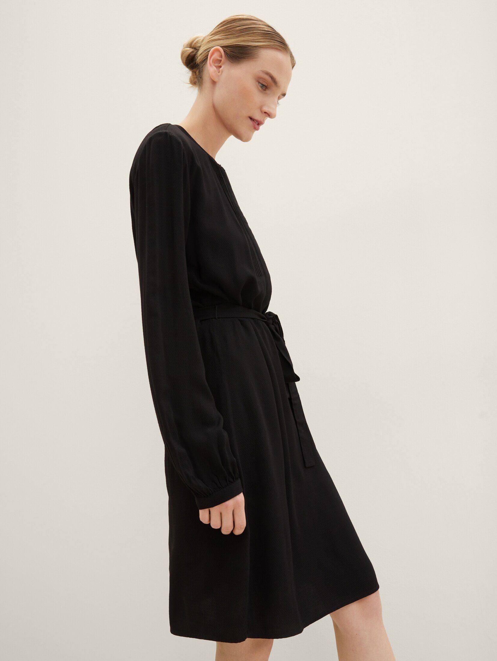 TOM mit Kleid black TAILOR deep Struktur Jerseykleid