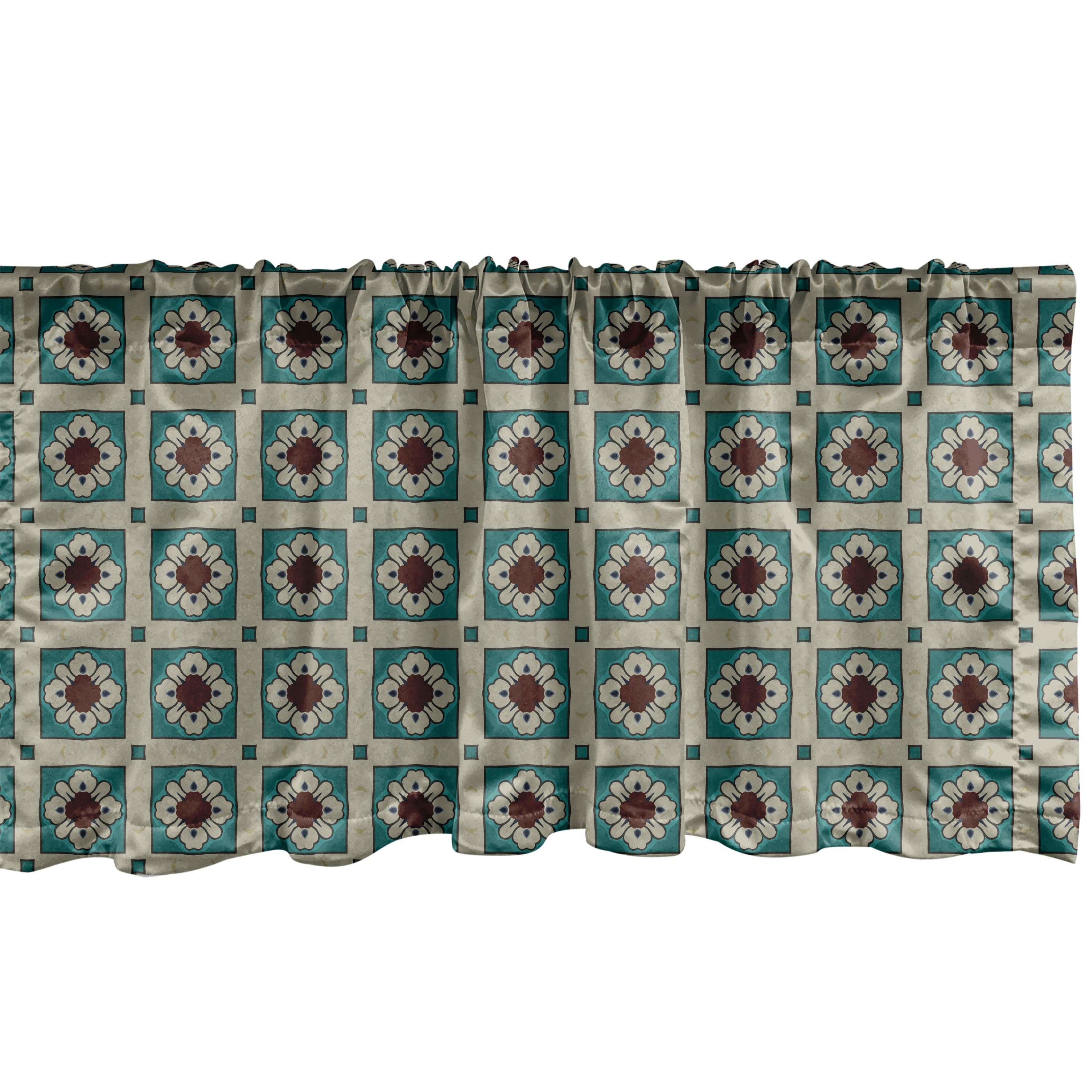 Scheibengardine Vorhang Volant Abakuhaus, Microfaser, Antike für Verziert Küche Stangentasche, Dekor Kachel mit Jahrgang Blumen Schlafzimmer