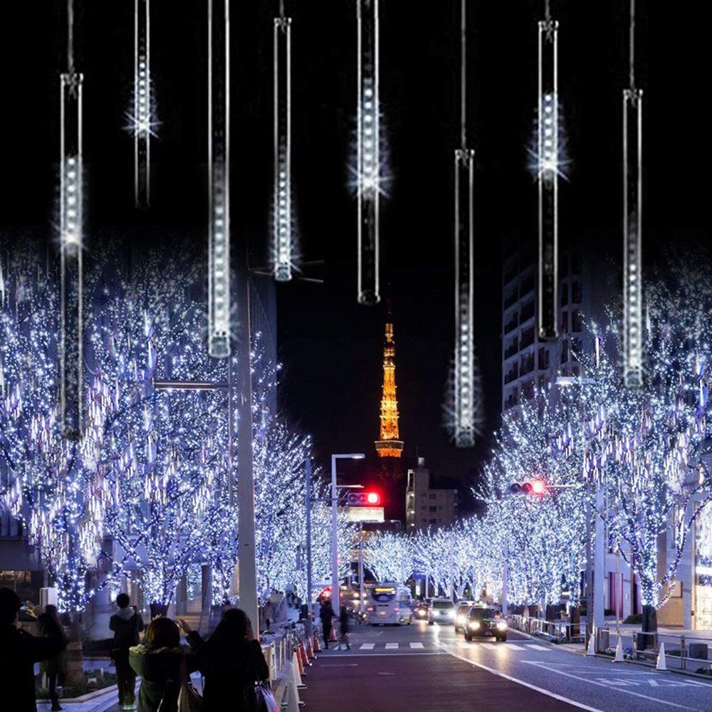 Meteorschauer LED Lichterregen,30cm,Weihnachtsdeko, Wasserdichte Lichterkette LED-Lichterkette Sunicol weiß