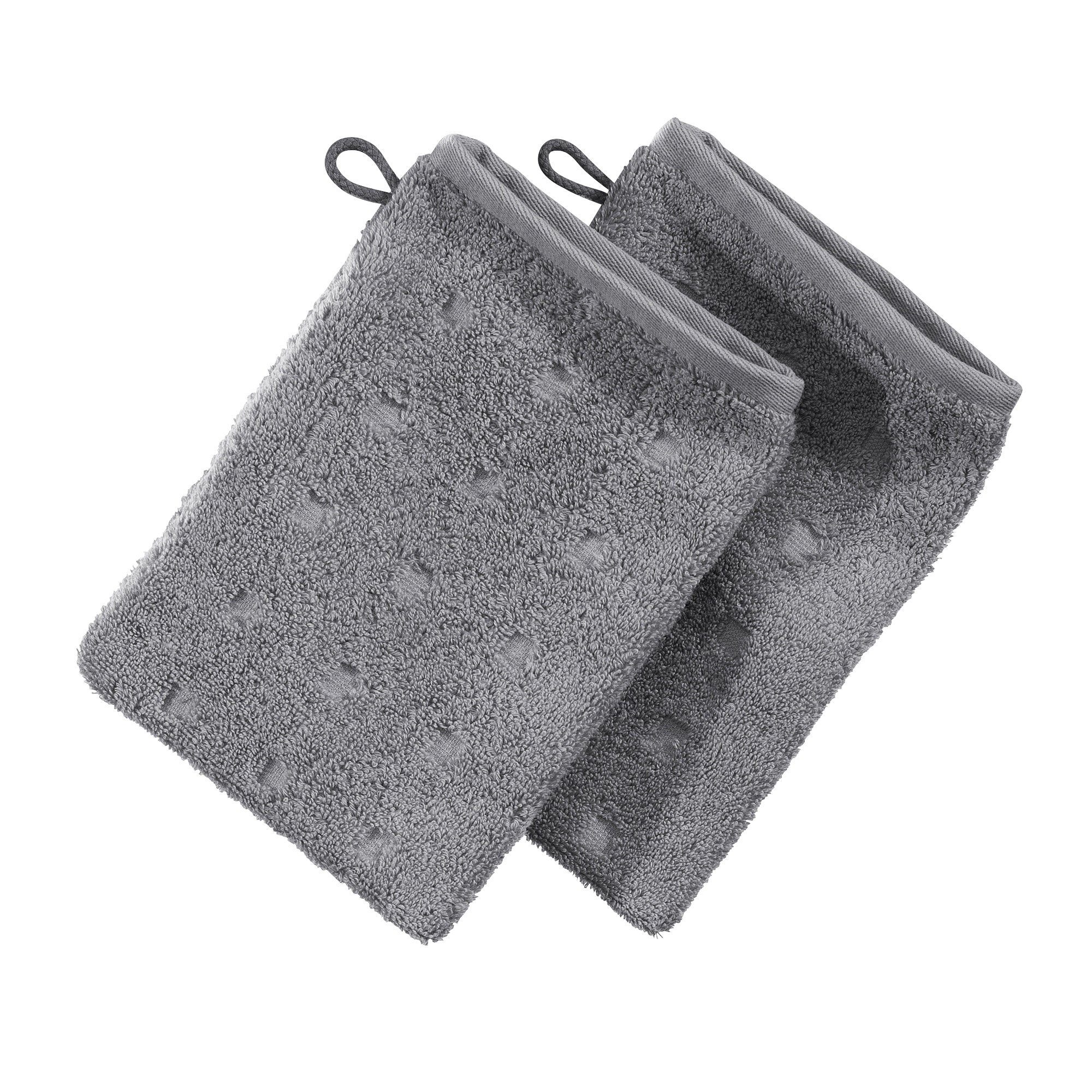 Möve Waschhandschuh Waschhandschuh "Quadretti" 2er-Pack, Frottier, Walk-Frottier Uni/Hoch- Tiefstruktur