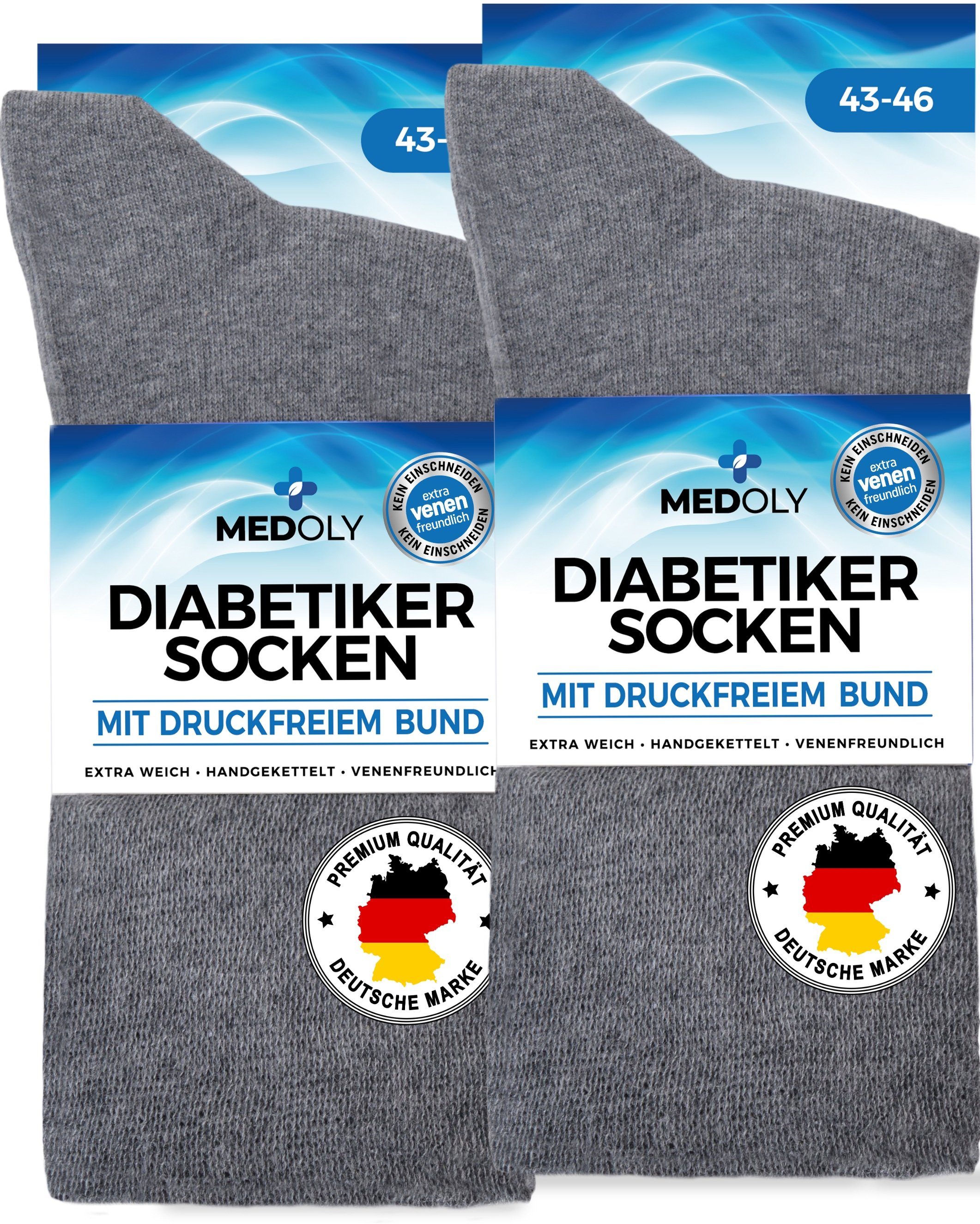 MEDOLY Diabetikersocken mit 97% Baumwolle, ohne Bund (6 Paar) ohne störende Naht