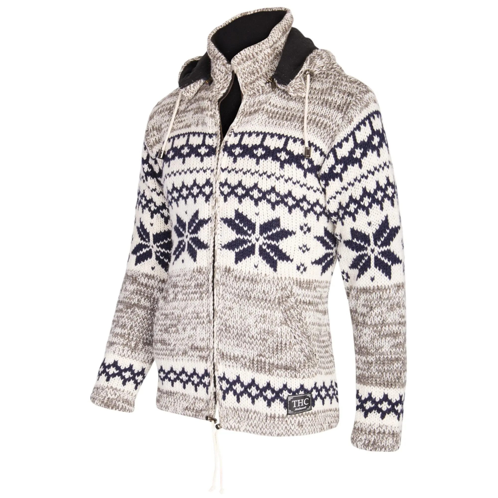 THC Natural Line Strickjacke THC Schafwollstrickjacke Norweger grau 609 (1 Stück, 1-tlg., 1 Stück) Strickjacke mit abnehmbarer Kapuze