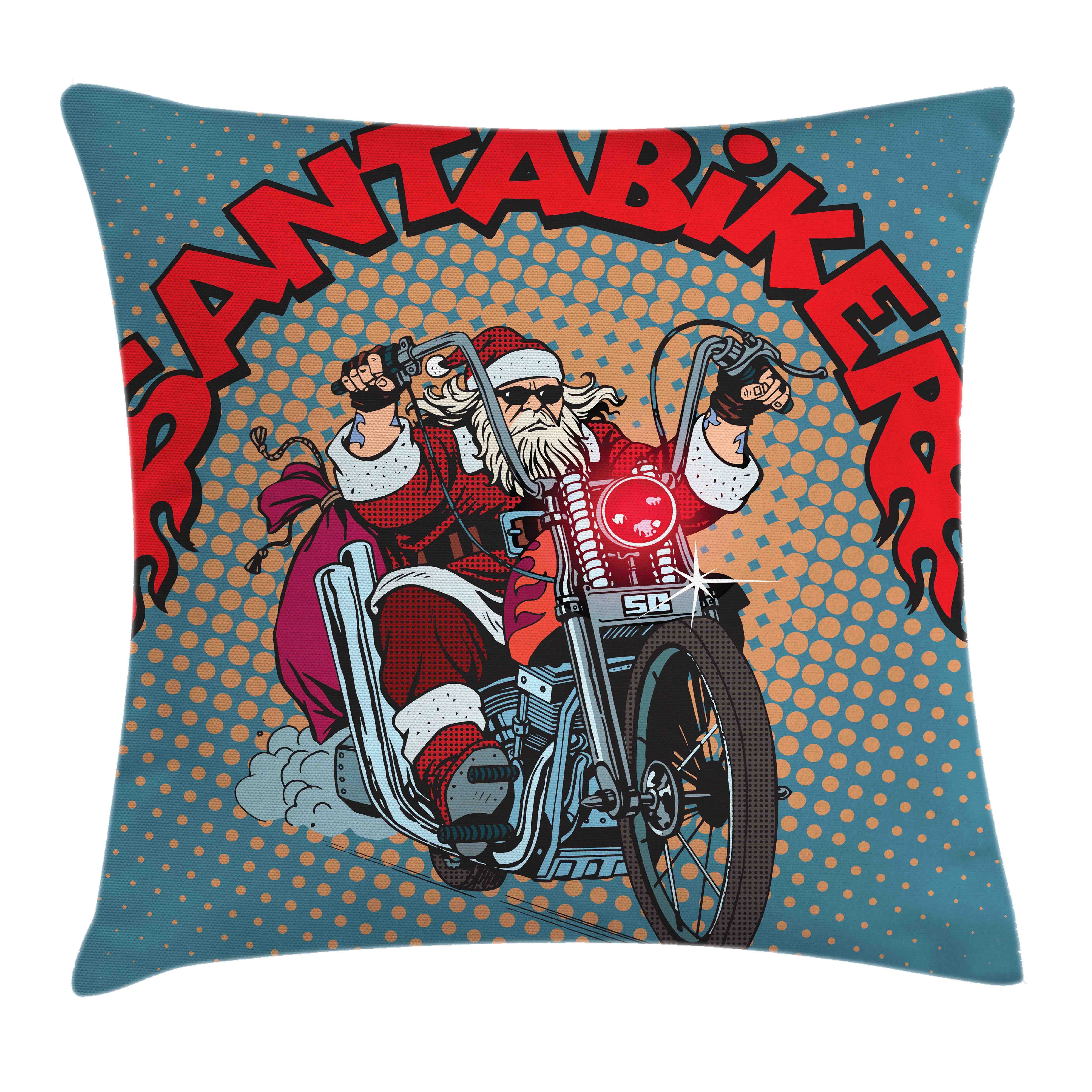 Kissenbezüge Reißverschluss Kissenhülle mit Farbfesten Farben Beidseitiger Druck, Abakuhaus (1 Stück), Weihnachtsmann Pop-Art Retro Radfahrer Sankt