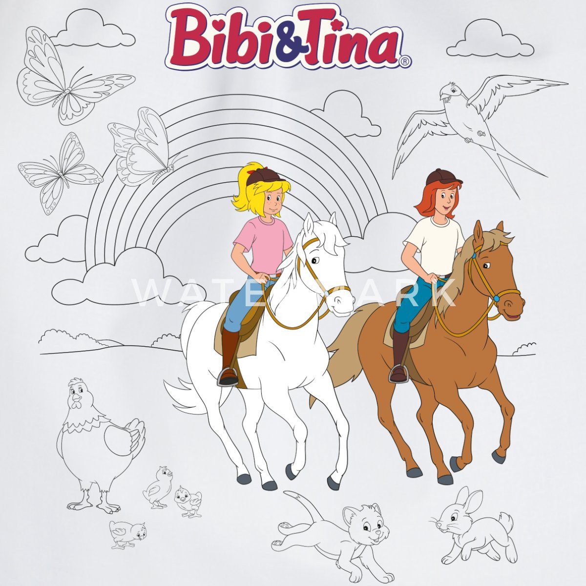 Spreadshirt Turnbeutel Bibi & Tina Ausmalmotiv Mit Pferden Turnbeutel (1-tlg)