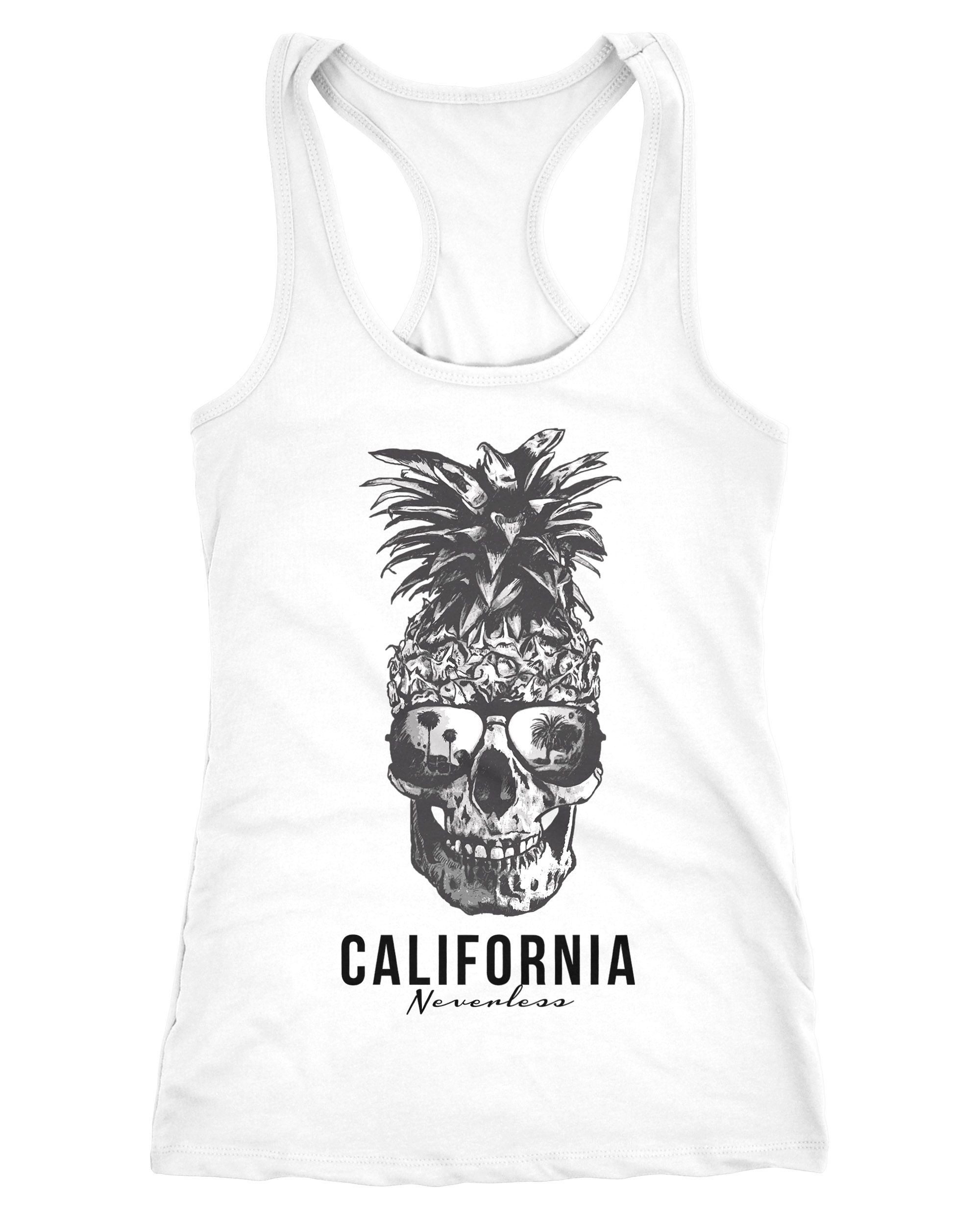 Neverless Tanktop Cooles Damen Tank-Top Pineapple Skull Sonnenbrille Ananas Totenkopf