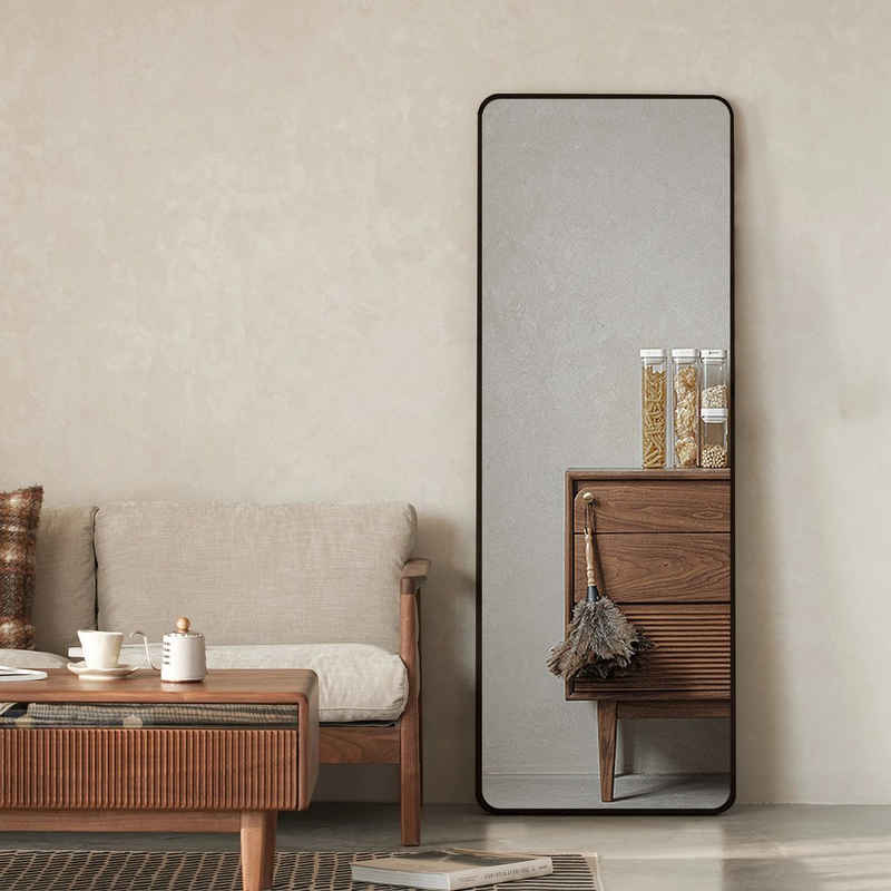 Boromal Standspiegel Spiegel groß Schwarz Wandspiegel Ganzkörperspiegel Flurspiegel (Hochspiegel Arched Rechteckig Eckig, 160x40,150x50,140x40cm), 2 Montagemöglichkeiten