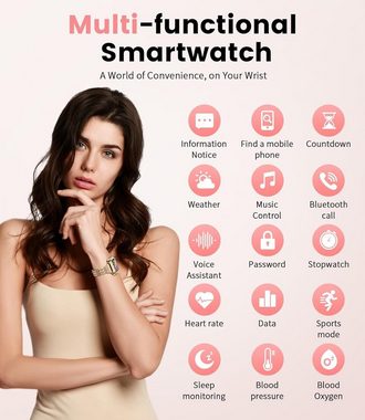 Lige Smartwatch (1,57 Zoll, Android iOS), Fitnessuhr damen kalorien mit herzfrequenz schlafmonitor