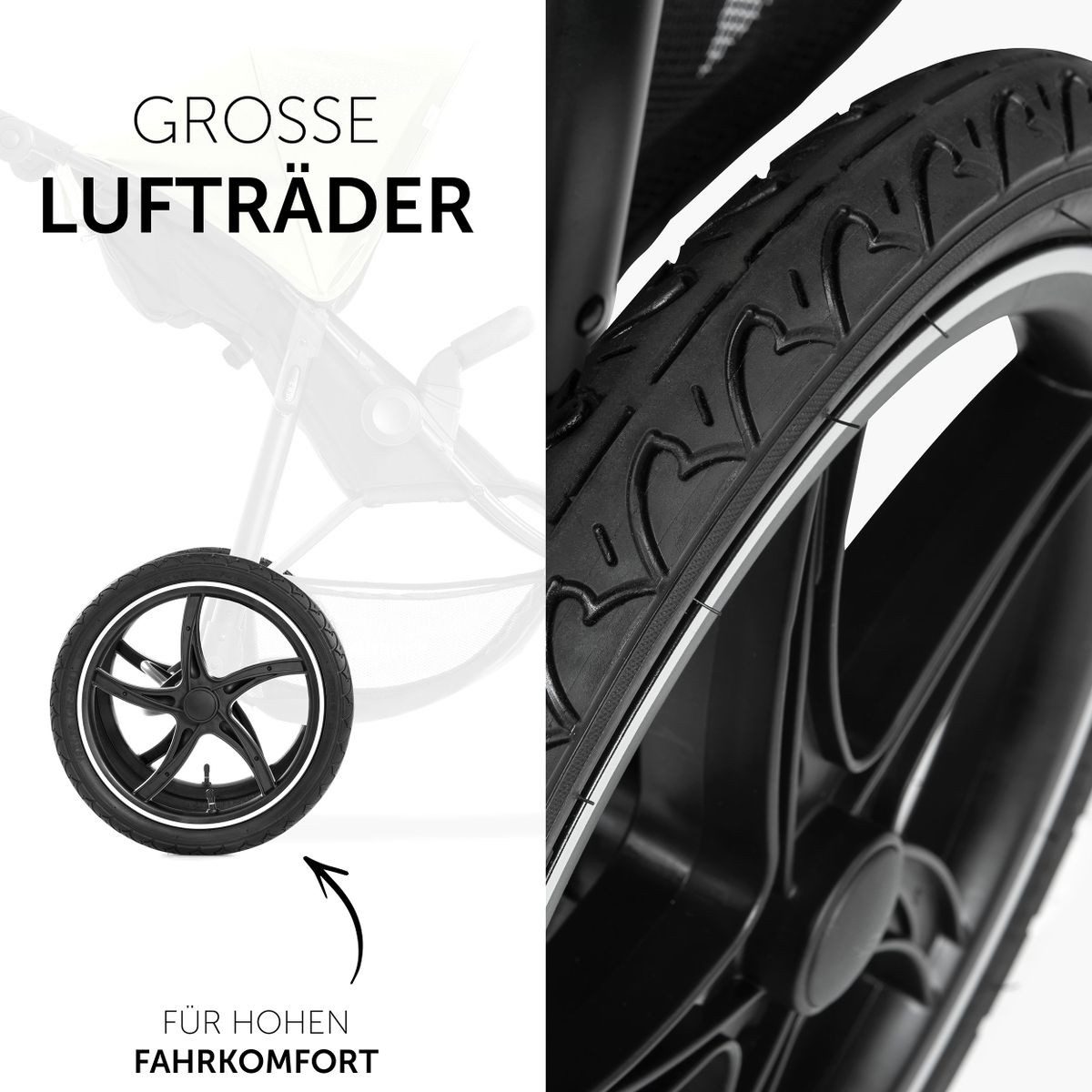 Hauck Kinder-Buggy Runner 2 - Disney - Mickey Mouse Olive, Sportwagen mit Luftreifen, Liegefunktion, höhenverstellbar bis 25 kg