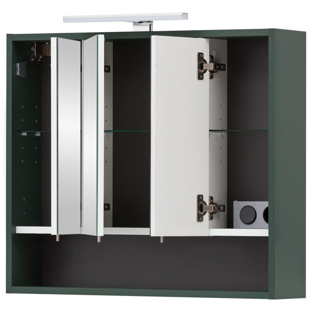 Lomadox Spiegelschrank KELLA-80 Badezimmer inkl. Beleuchtung in waldgrün, B/H/T: ca. 70/64,2/16 cm