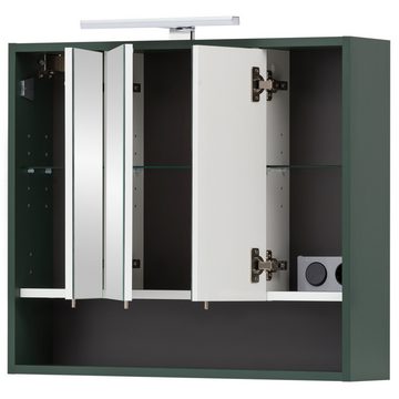 Lomadox Badmöbel-Set KELLA-80, (Spar-Set, 6-St), Badezimmer Komplett inkl. Beleuchtung Badschränke Spiegelschrank grün