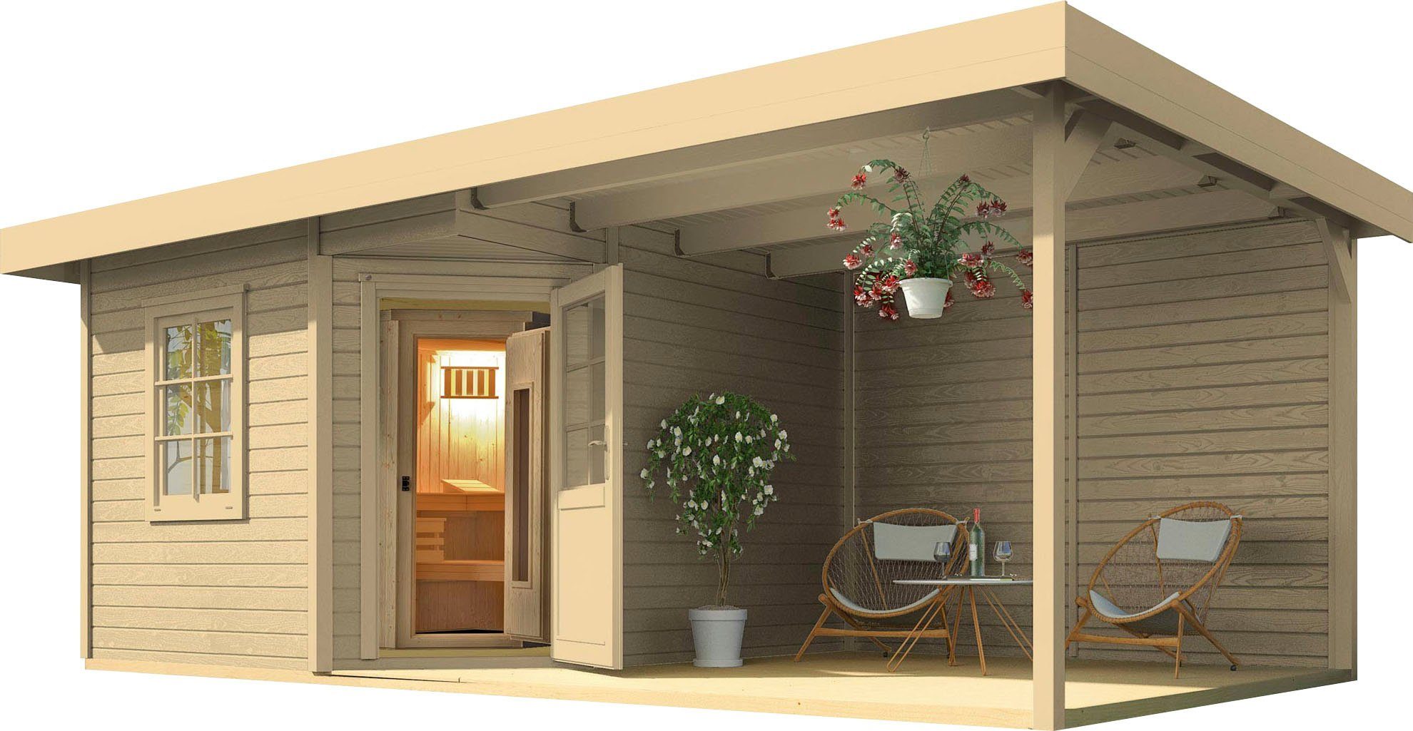 weka Saunahaus Salo, BxTxH: 646 x 338 x 237 cm, 68 mm, (Set) 7,5 kW Bio-Ofen mit digitaler Steuerung