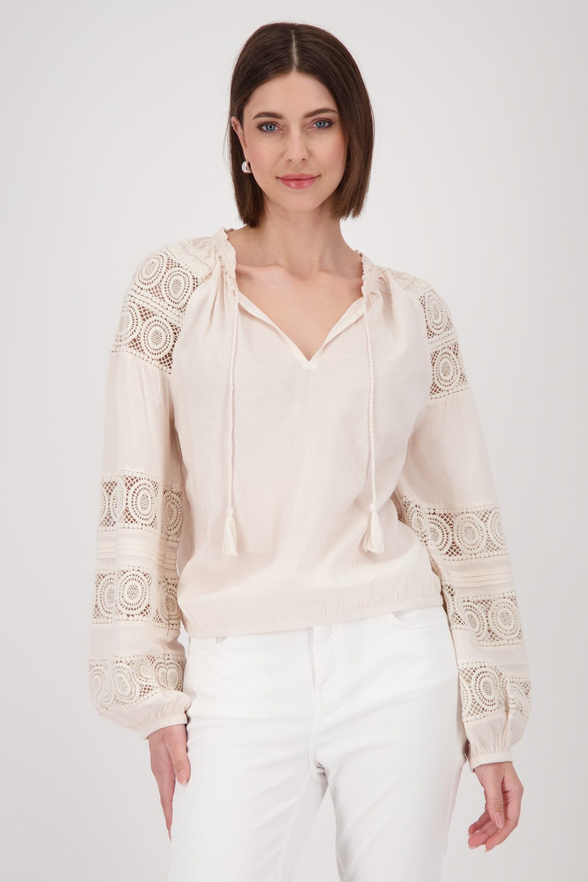 Monari Langarmbluse Bluse Spitzeneinsatz Mit Rundhalsausschnitt günstig online kaufen