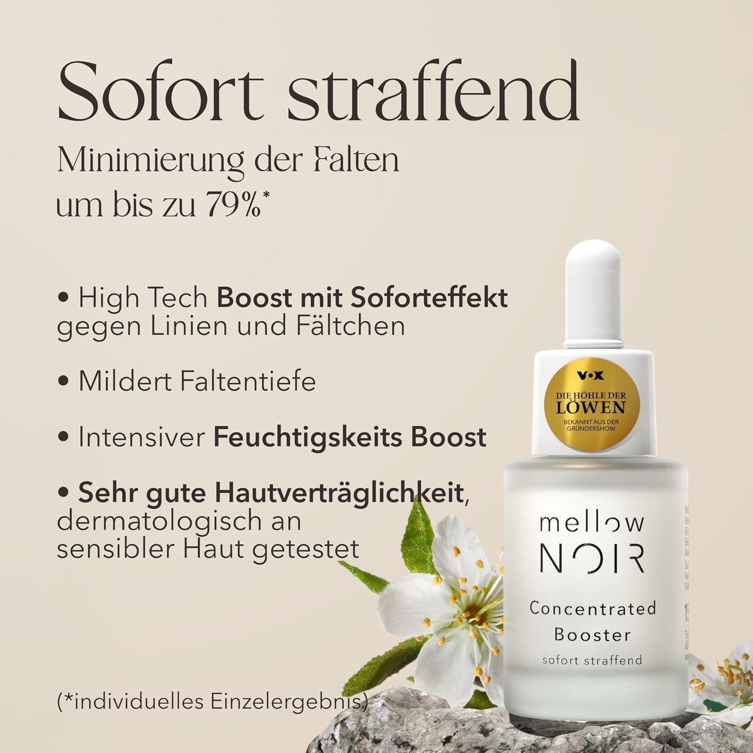 mellow NOIR Gesichtsserum Concentrated Booster 15 ml Vegan zertifizierte Naturkosmetik, Sofort straffendes Hyaluron-Serum für Gesicht & Augen