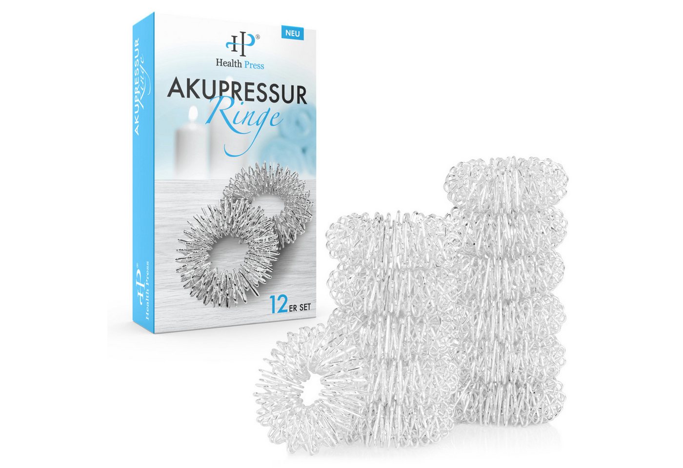 Health Press Shiatsu-Akupressurgerät Akupressurring Finger Akupressur Ringe Anti Stress Massage Ring Set, 12-tlg.