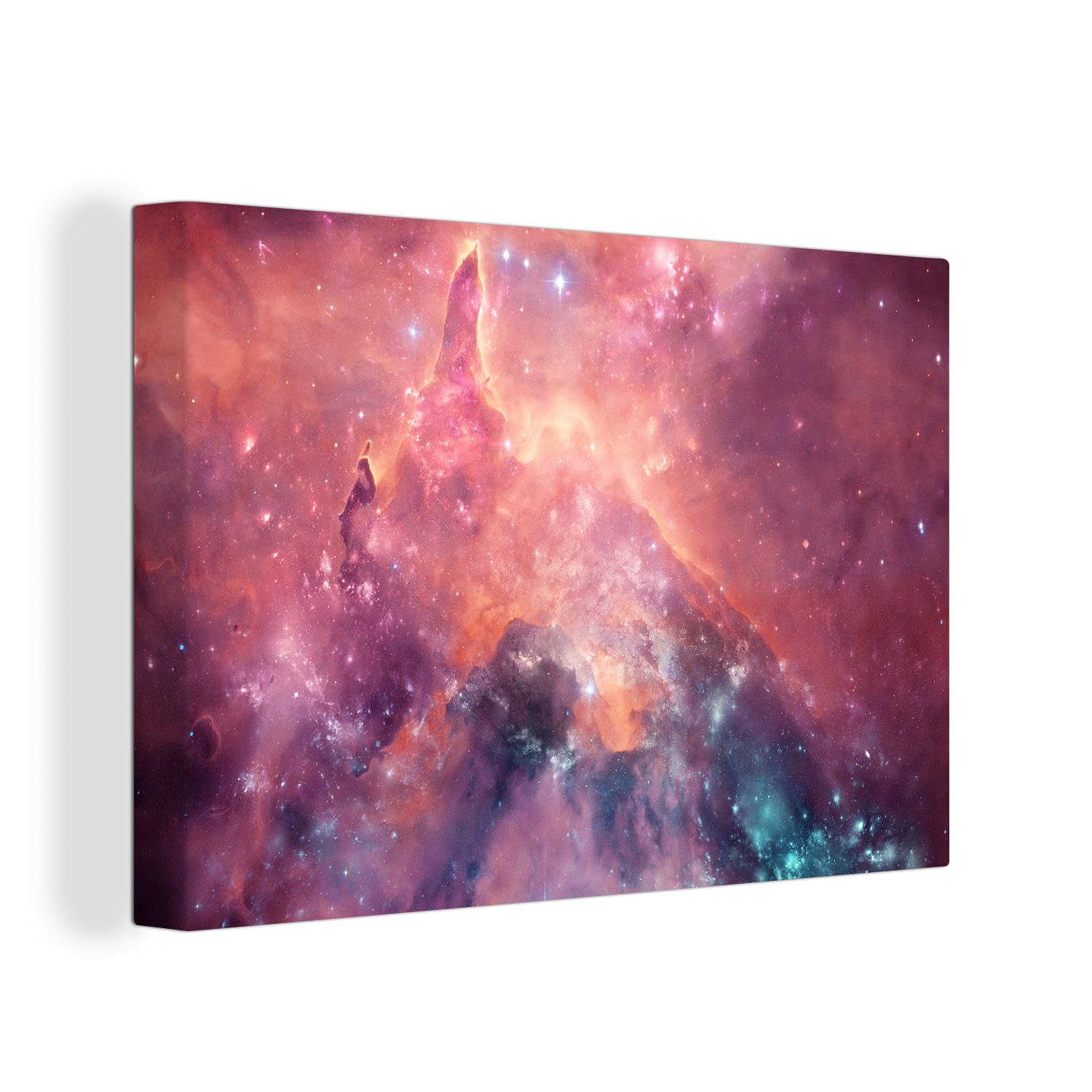 Weltraum 30x20 Wandbild OneMillionCanvasses® Wanddeko, Leinwandbild - cm Sterne, Aufhängefertig, (1 - Leinwandbilder, St), Orange
