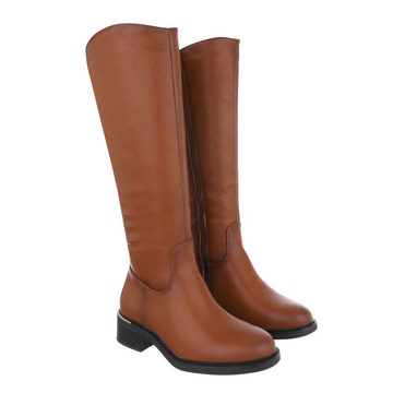 Ital-Design Damen Freizeit Stiefel Blockabsatz Klassische Stiefel in Camel