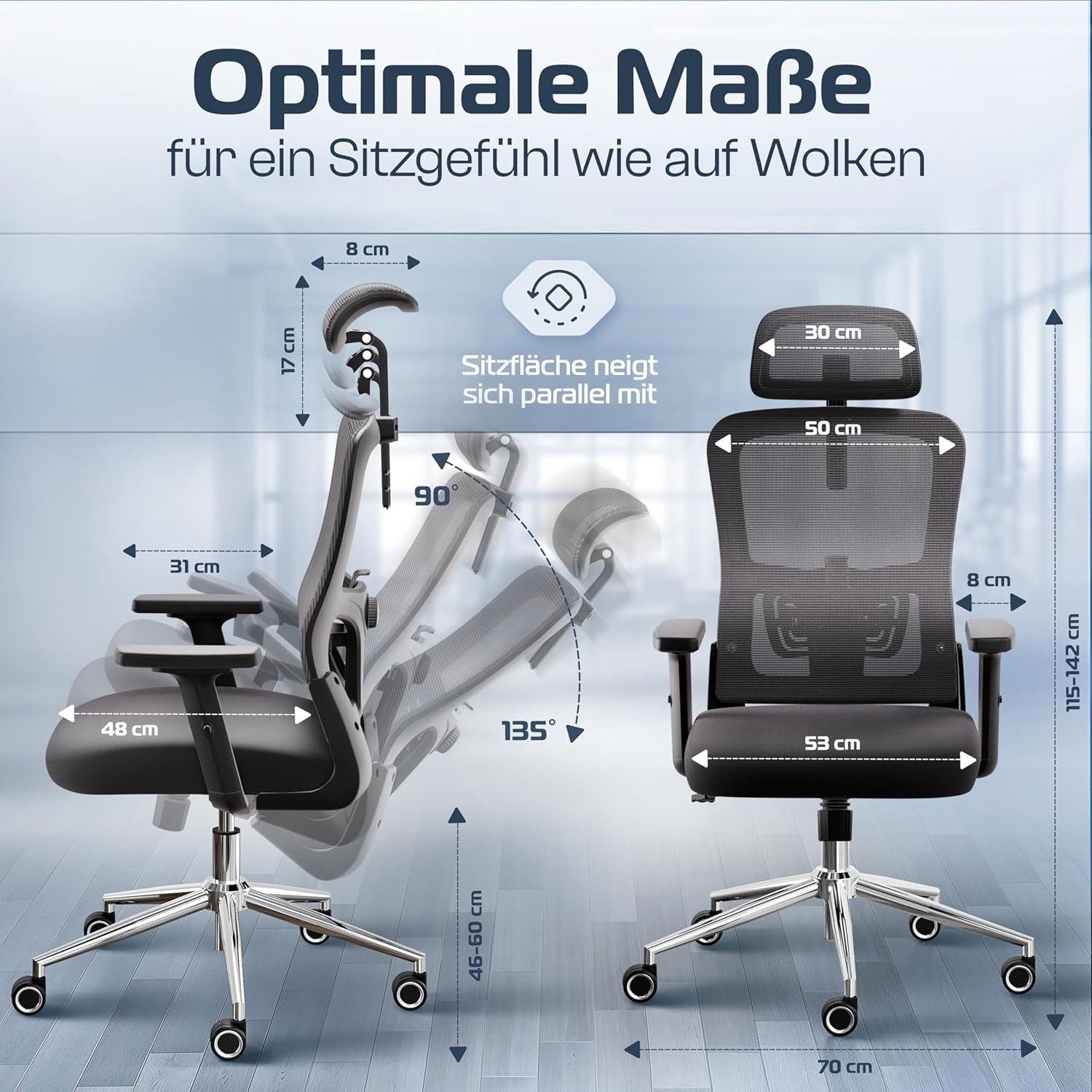 CLOUVOU Bürostuhl ergonomisch, Schreibtischstuhl bis 150 günstig online kaufen