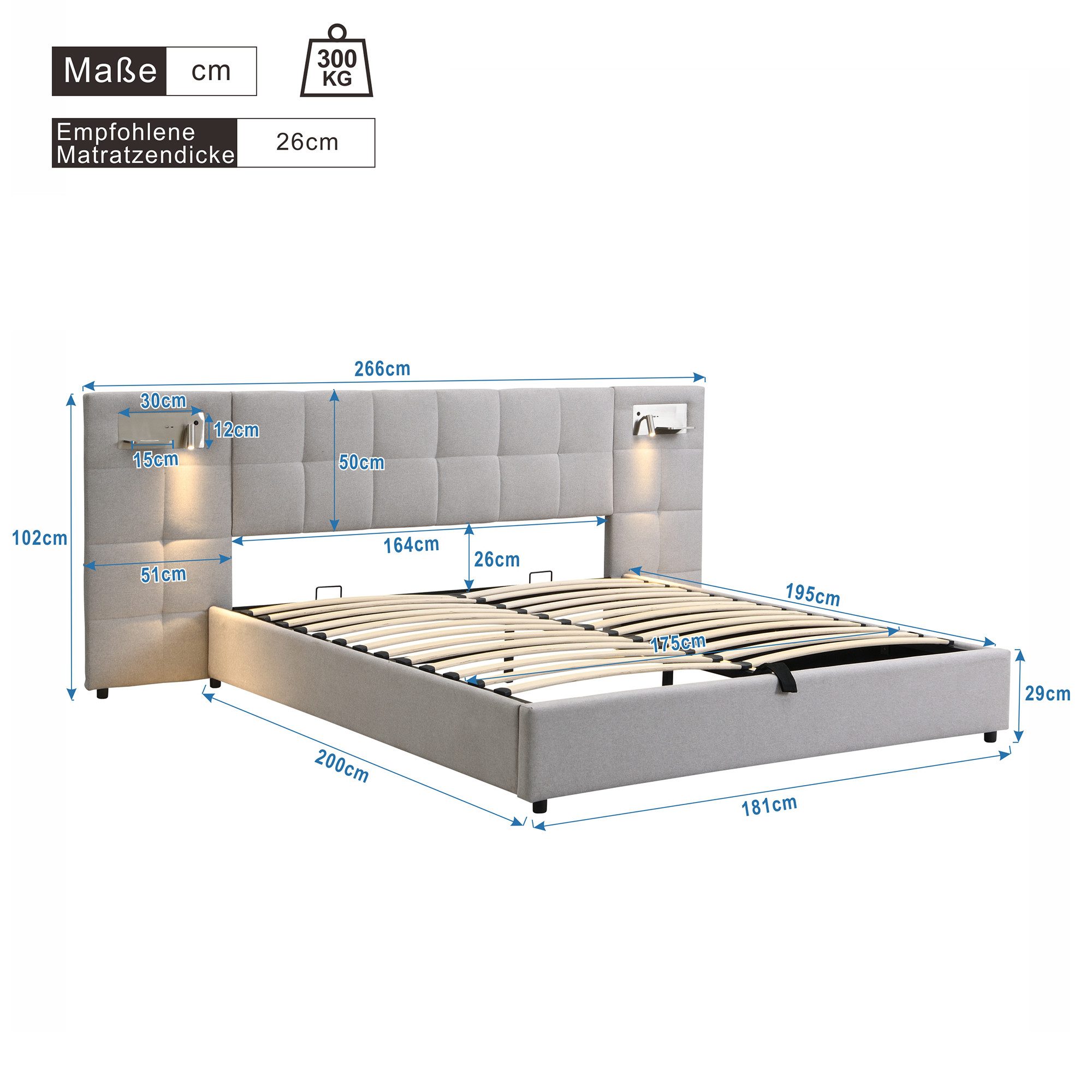 Ulife Boxspringbett Leinen Polsterbett mit USB-Port günstig online kaufen