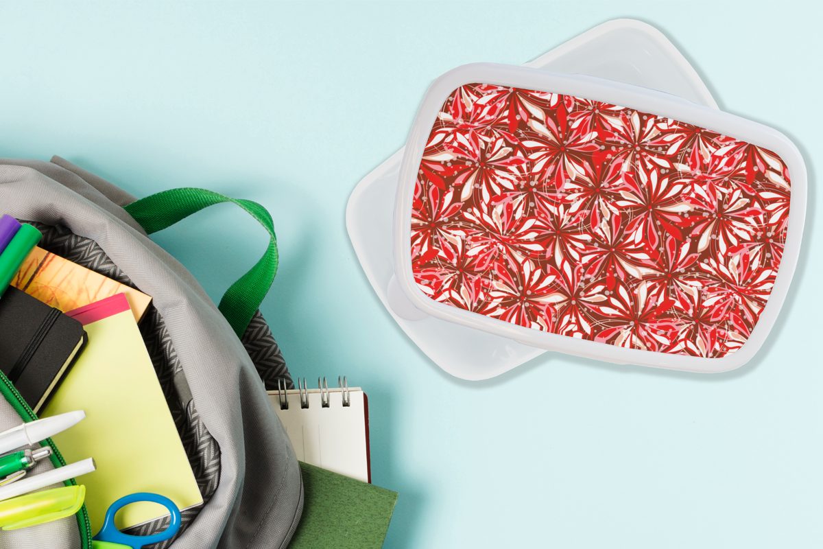 Rot Jungs Muster Blüte Brotbox Kunststoff, Lunchbox MuchoWow Brotdose, - Mädchen weiß Kinder Erwachsene, und Blumen, - (2-tlg), für - für und