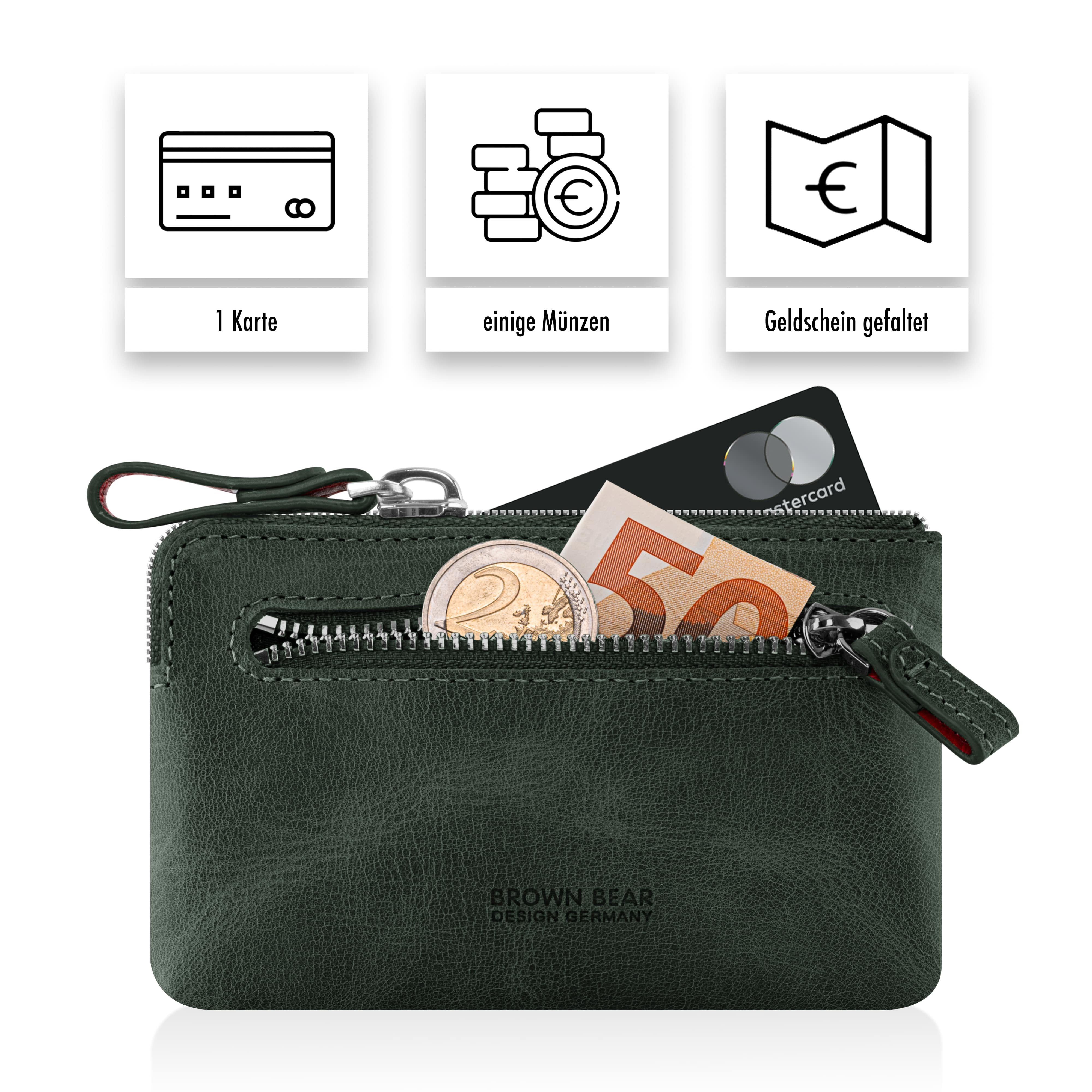 Brown Bear Schlüsseltasche 8017 - aus Echtleder mit zwei Schlüsselringen, mit Münzfach Farbe Olive Vintage