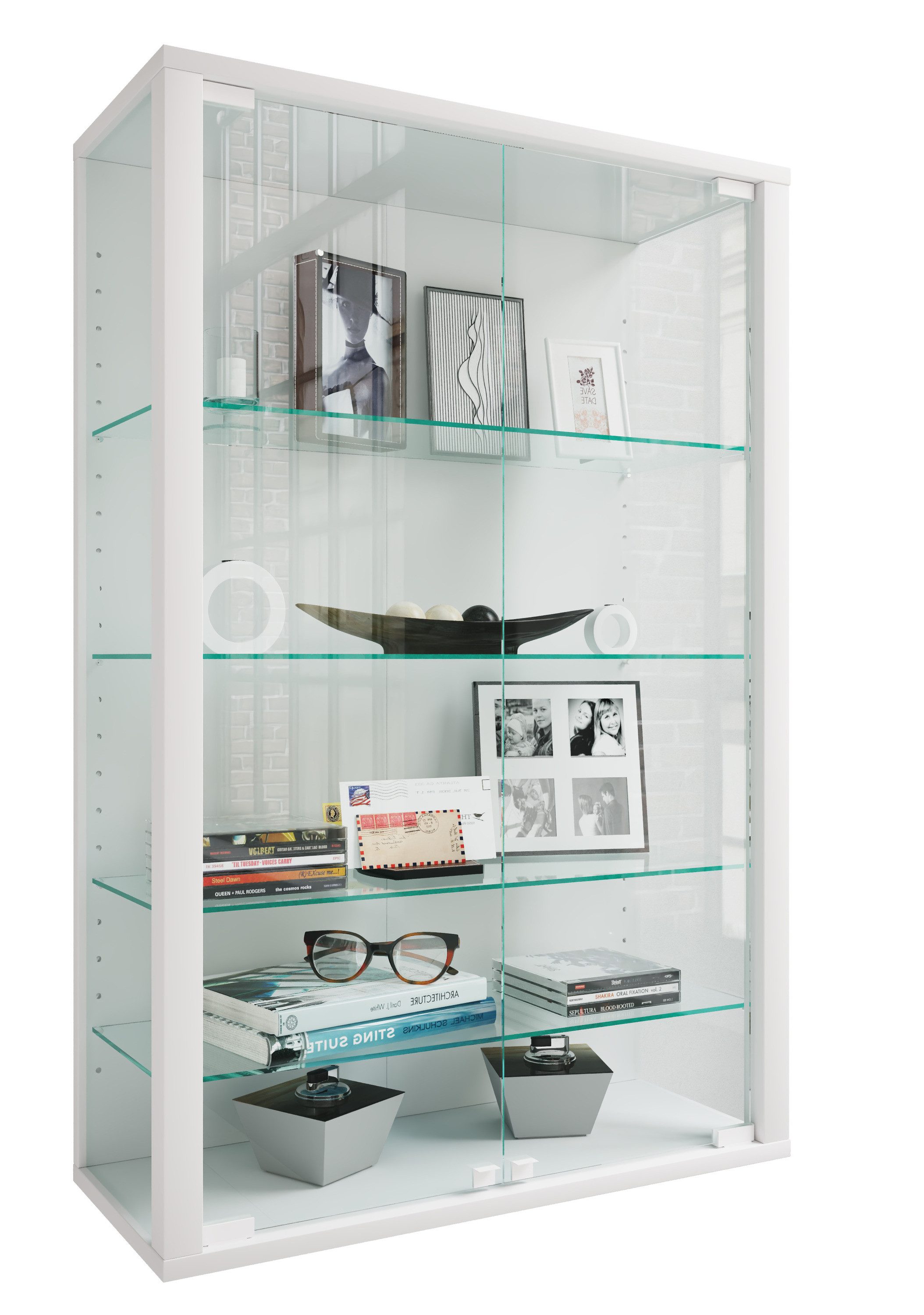 VCM Hängevitrine Udina B. 60 x T. 25 x H. 91 cm Glasvitrine hängend, Vitrine Glas mit ESG-Sicherheitsglas, 5 Fächer