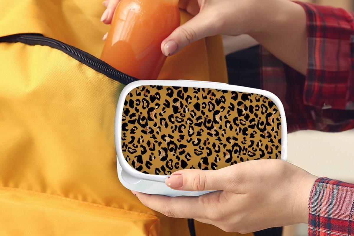 Kinder Erwachsene, Mädchen und Muster, Brotbox für MuchoWow Pantherdruck - weiß Lunchbox Kunststoff, (2-tlg), Jungs - Luxus Brotdose, für und