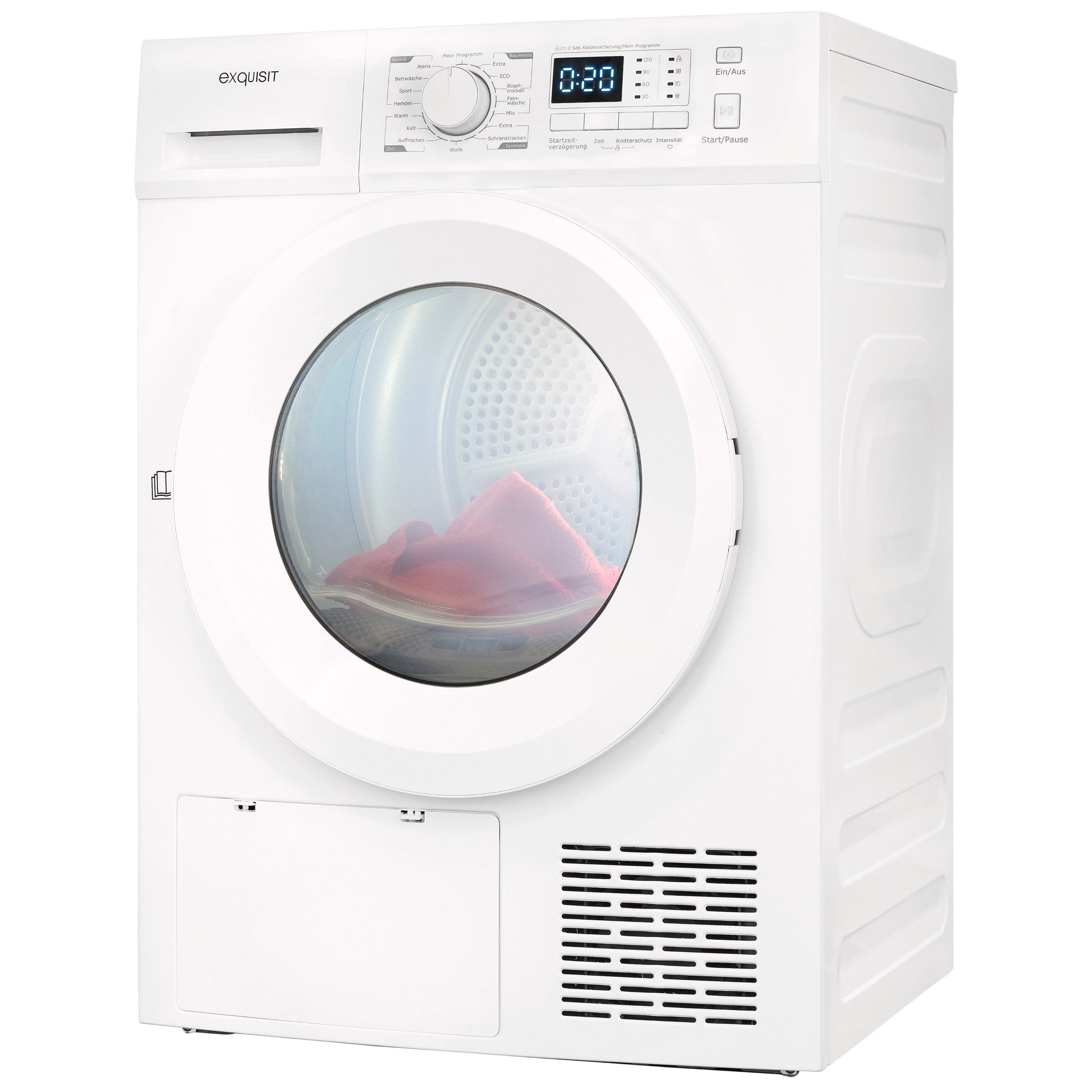 exquisit Wärmepumpentrockner TWP5701-030E, 7 kg Nennkapazität, 16 Programme, Energieklasse E, 67 dB