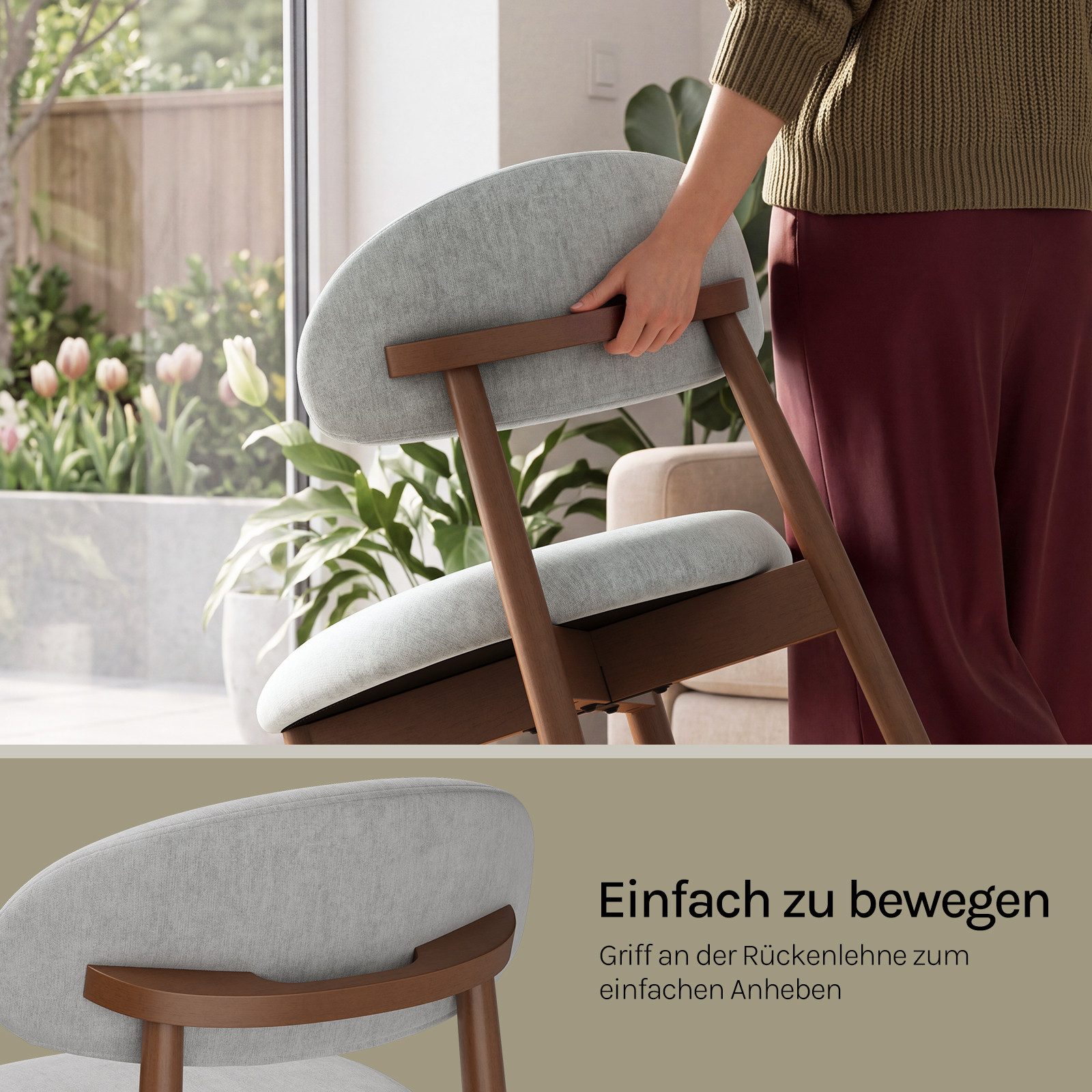 Woltu 4-Fußstuhl (6 St), gemütliche Esszimmerstühle mit Griff Küchenstuhl aus Chenille – Bild 4 von 5