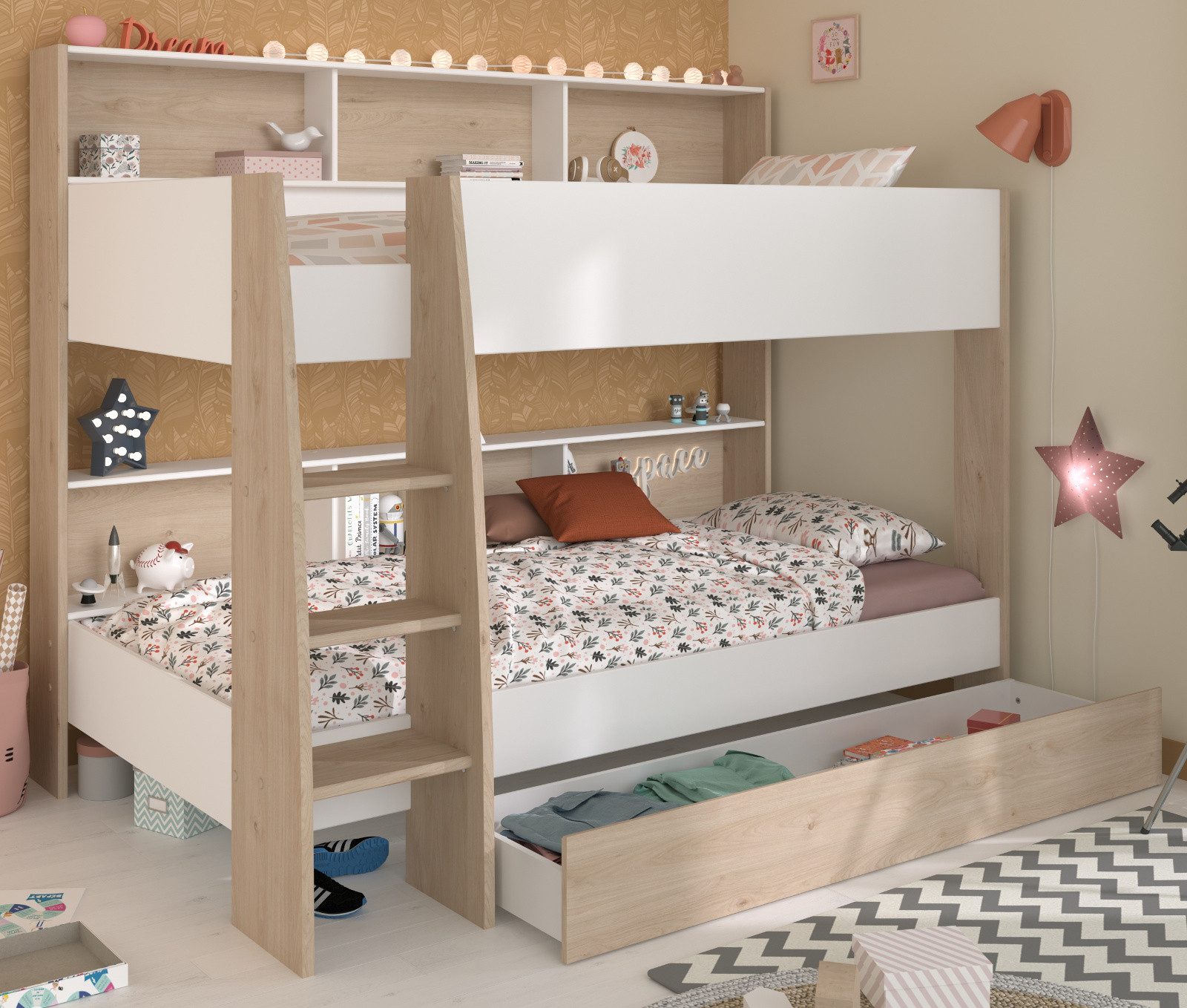 Parisot Etagenbett Cover (Hochbett inklusive Bettschubkasten, 2 Liegeflächen je 90 x 200 cm), kein Lattenrost erforderlich