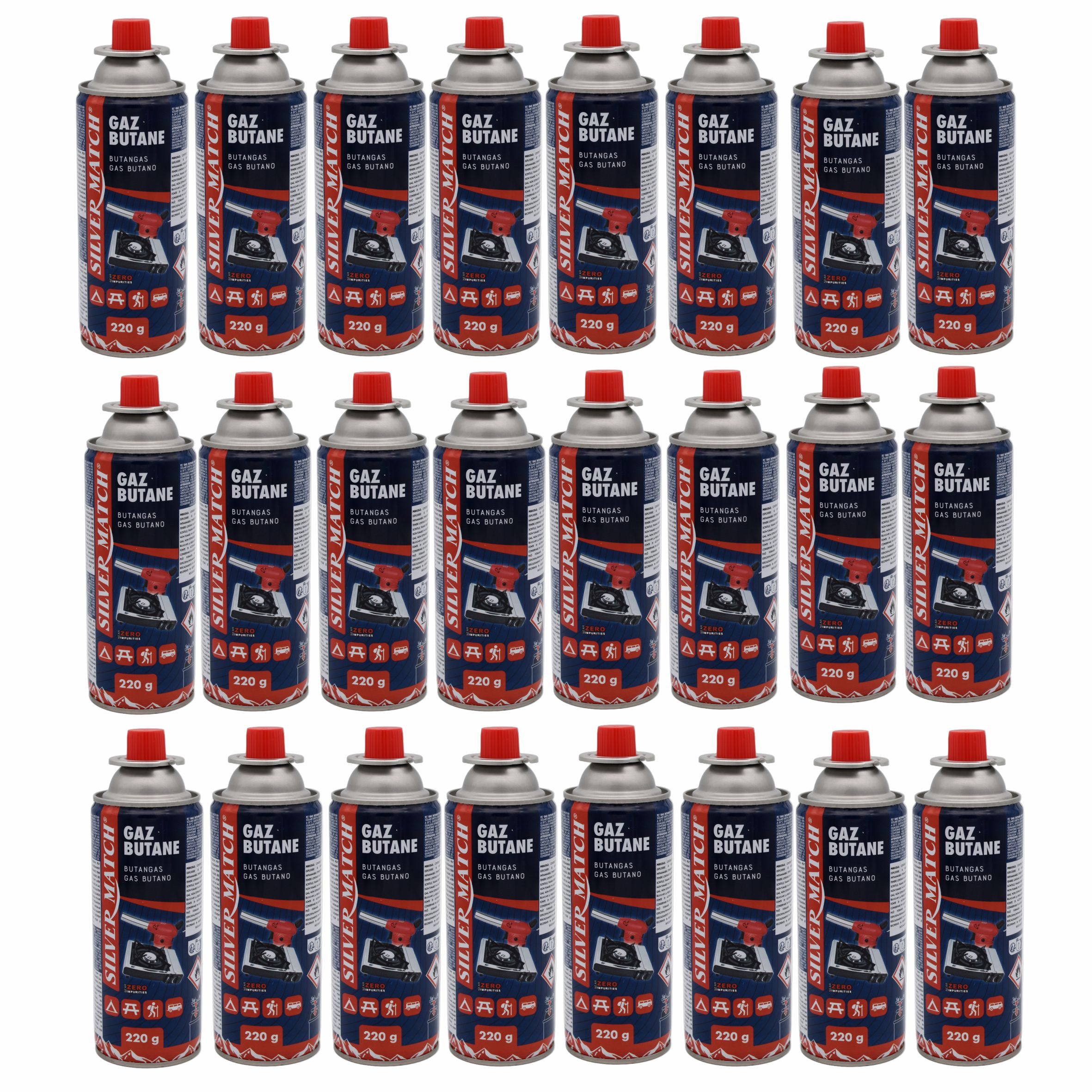 HF Home Flair Gaskartusche 24x Home-Flair Butangas Kartusche 220 g, 24 St., Für Campingkocher, Gasbrenner & Heizstrahler