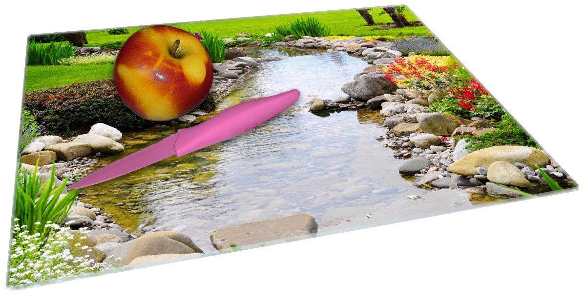 rutschfester Blumen Teich, Gummifüße (inkl. Schneidebrett 4mm, Wallario am 30x40cm ESG-Sicherheitsglas, 1-St),