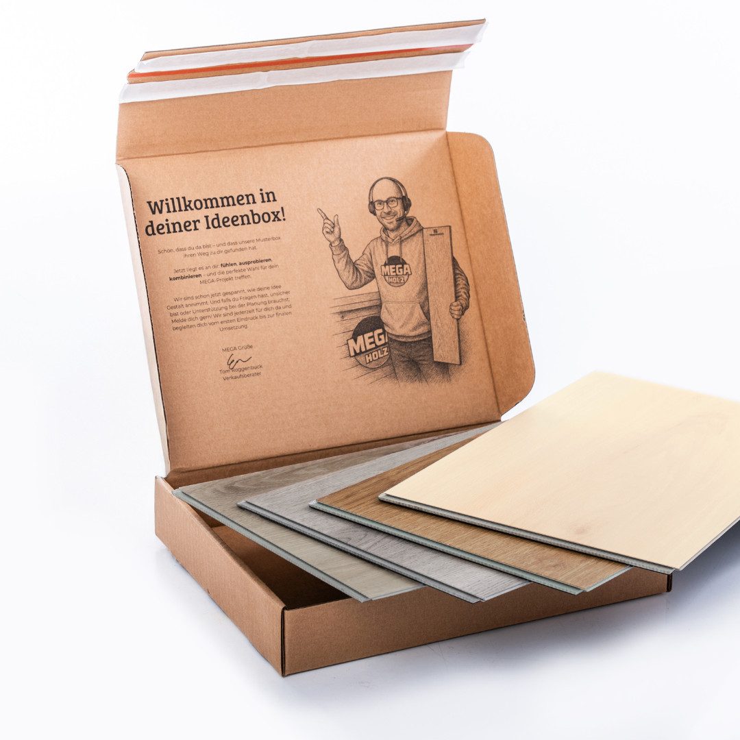 Mega-Holz Designboden Klickvinyl in Holzoptik PREMIUM PVC Vinylboden mit Trittschalldämmung, Packung, 1 Packung = 6 Dielen, Wasserfest und für Fußbodenheizung & Feuchträume geeignet (Muster)