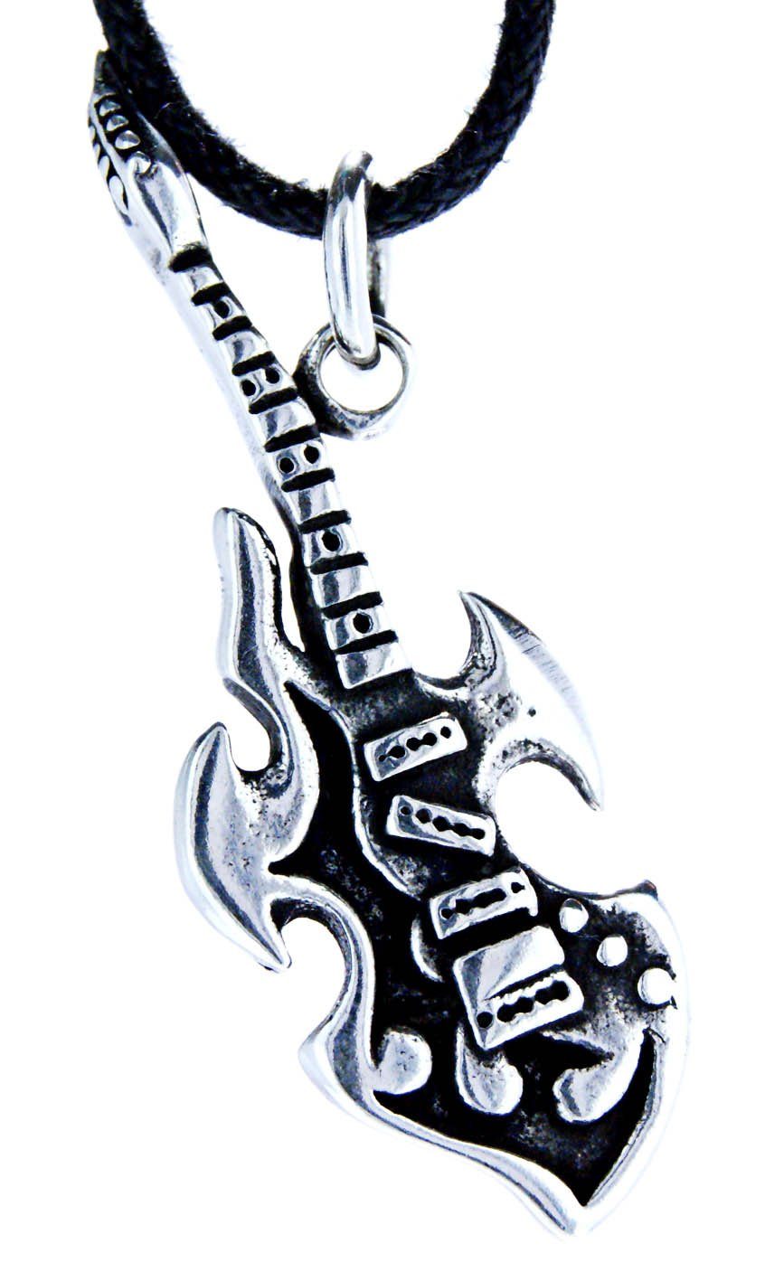 Rock&Roll Anhänger Kiss Rock Band Klampfe Leather Silber 925 Gitarre Musik Metal of Kettenanhänger