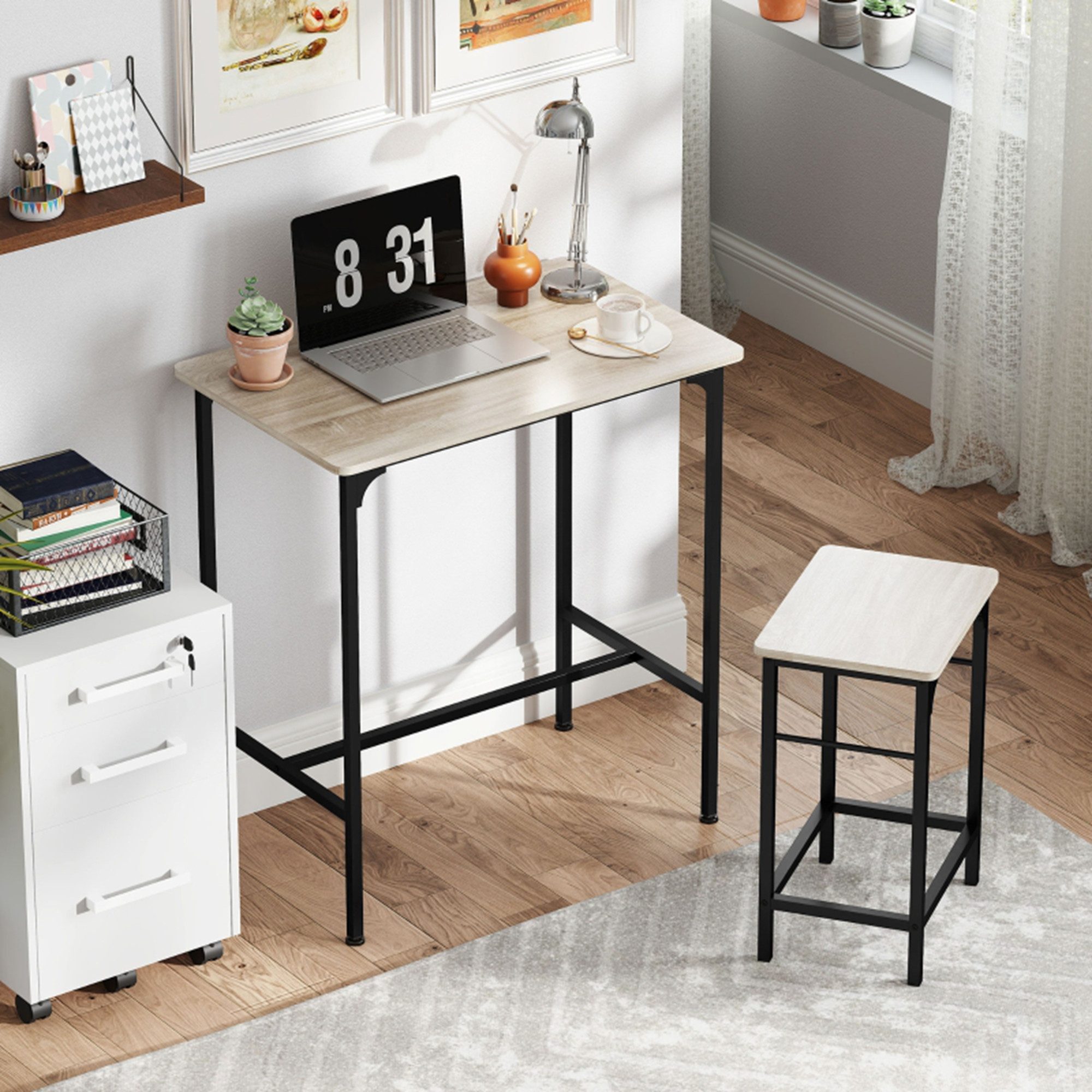 MC Star Bartisch Set Bartisch mit Barhocker-Set Esstisch mit 2 Stühlen (mit Rutschfestem Fußpolster Küchentisch für Esszimmer, Küche, Naturholz)