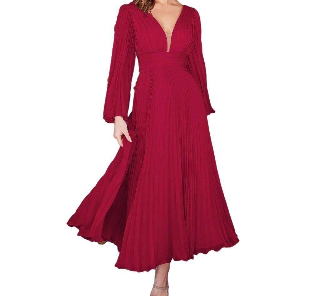 LIIKIL Abendkleid Rotes tailliertes langärmeliges Abendkleid für Frauen