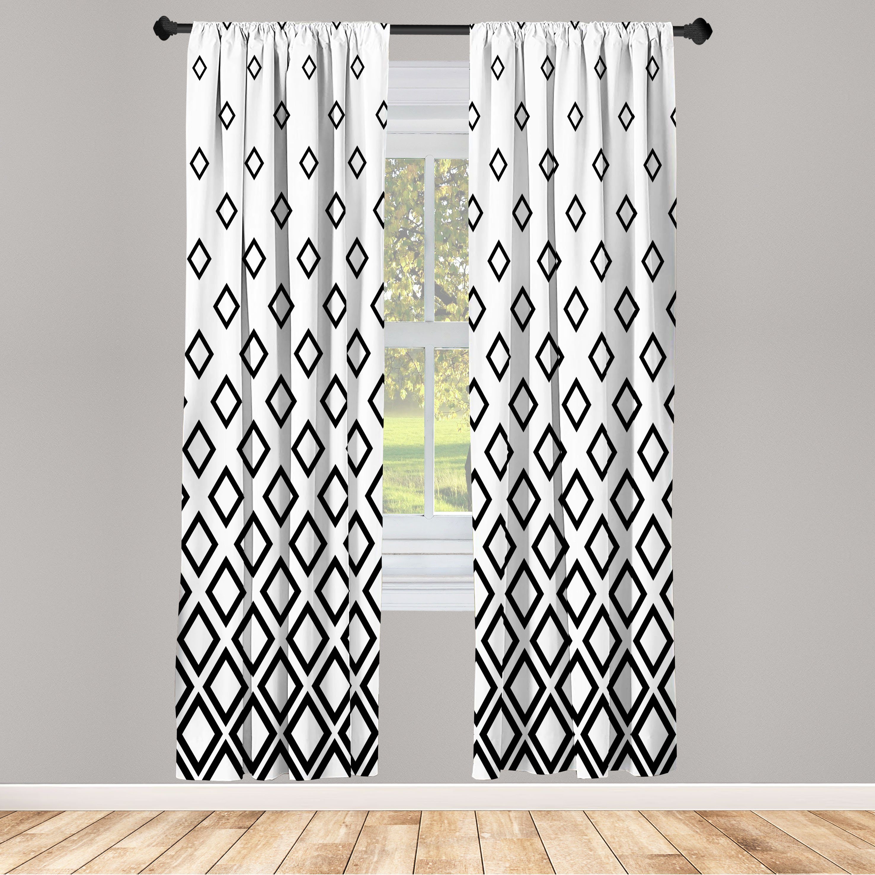 Gardine Vorhang für Wohnzimmer Schlafzimmer Dekor, Abakuhaus, Microfaser, Geometrisch Quadratische Muster-Kunst