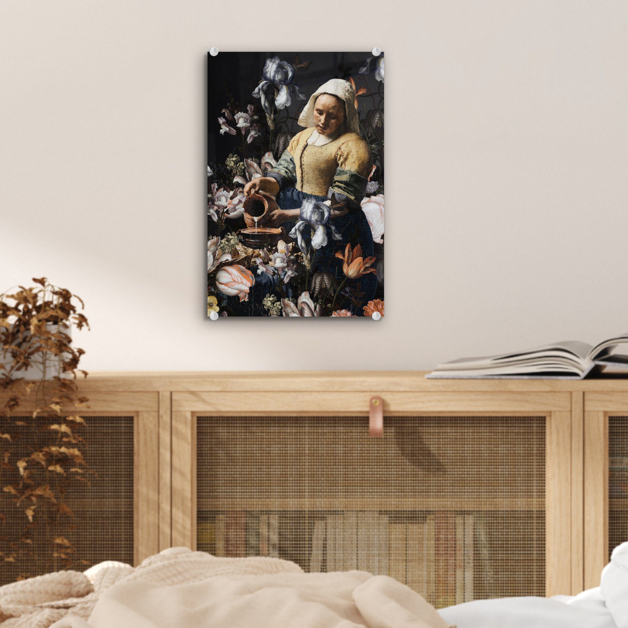 Wanddekoration bunt auf - Acrylglasbild Milchmädchen St), Glas Foto - Glasbilder - - Johannes - Wandbild Bilder MuchoWow (1 Vermeer auf Blau, Glas - Blumen