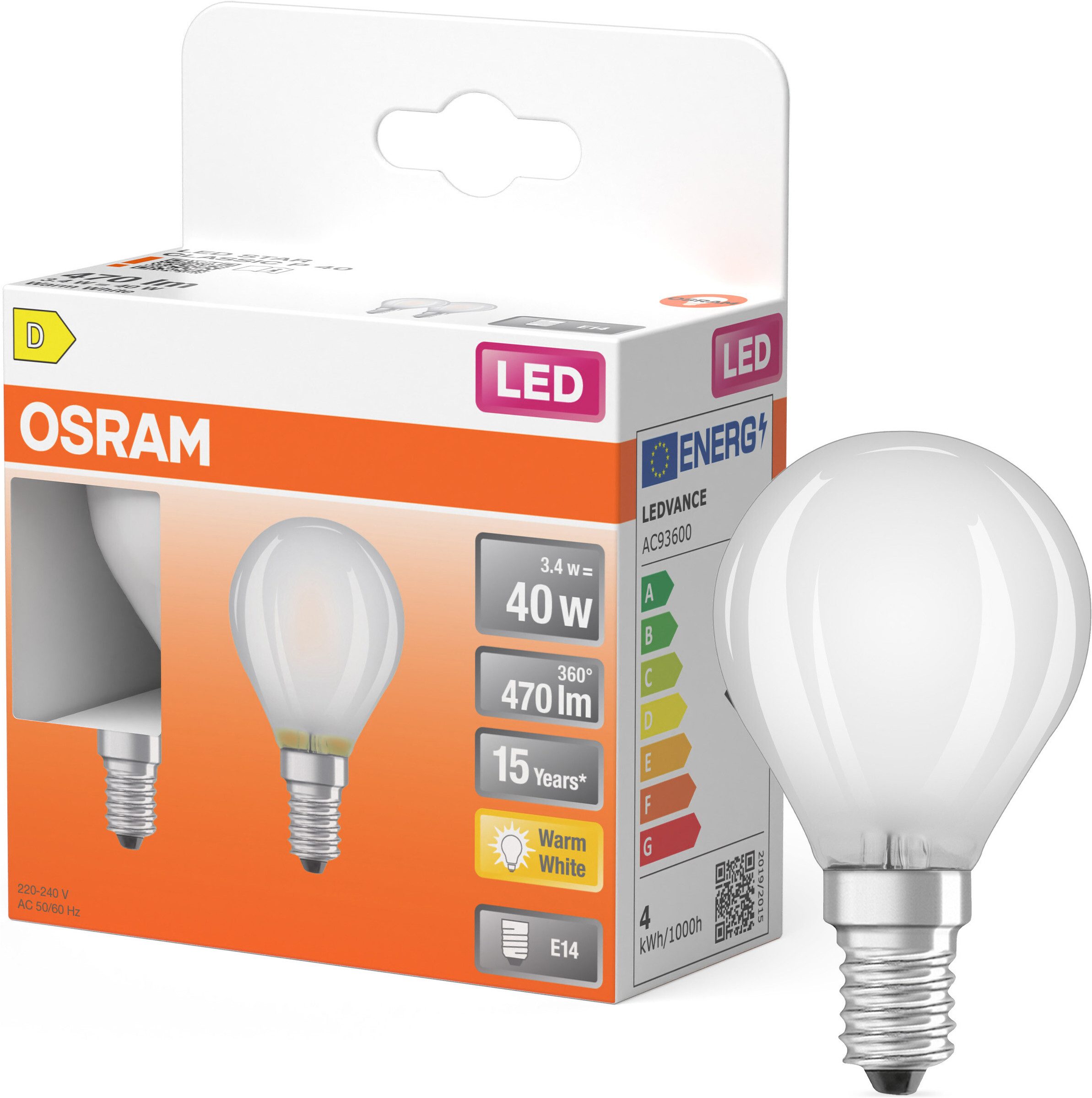 Osram LED-Leuchtmittel LED-Lampe Star Miniballform P, E14, 2 St., Warmweiß