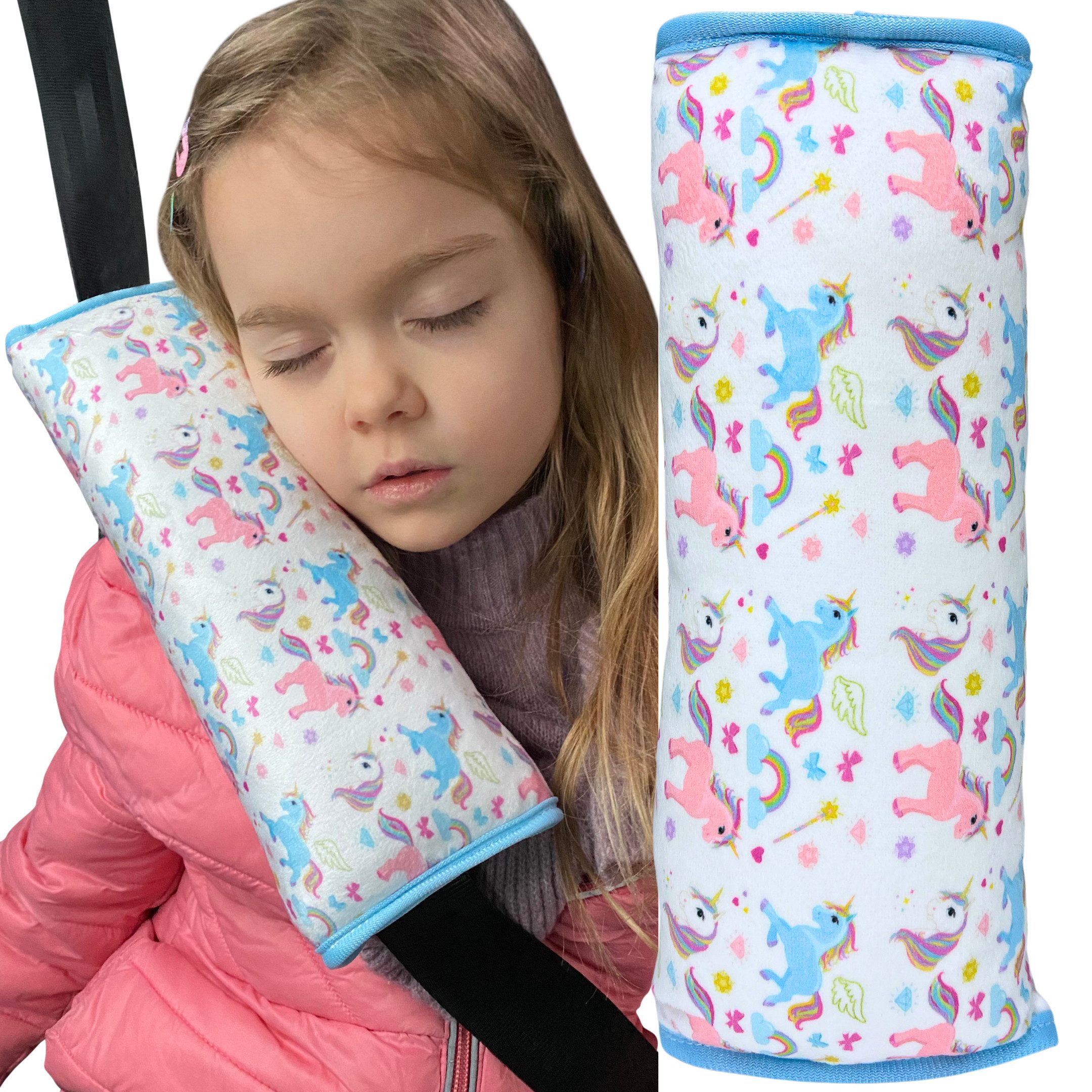 HECKBO Schlafkissen Auto Schlafkissen Einhorn Motiv für Kinder Mädchen Auto Gurtkissen