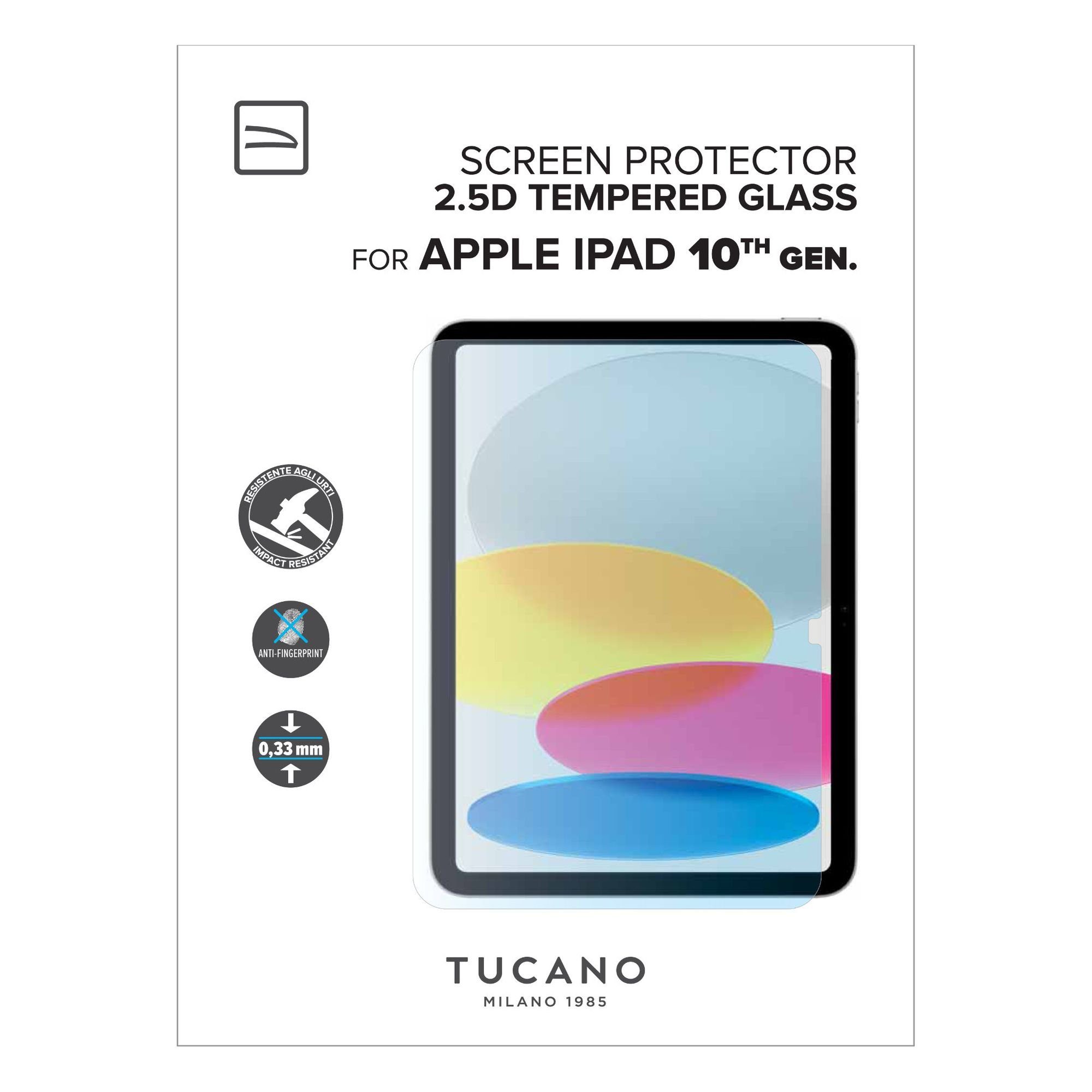 Tucano Schutzfolie Displayschutz aus gehärtetem Glas, iPad 10,9 Zoll (2022,  10. Generation)
