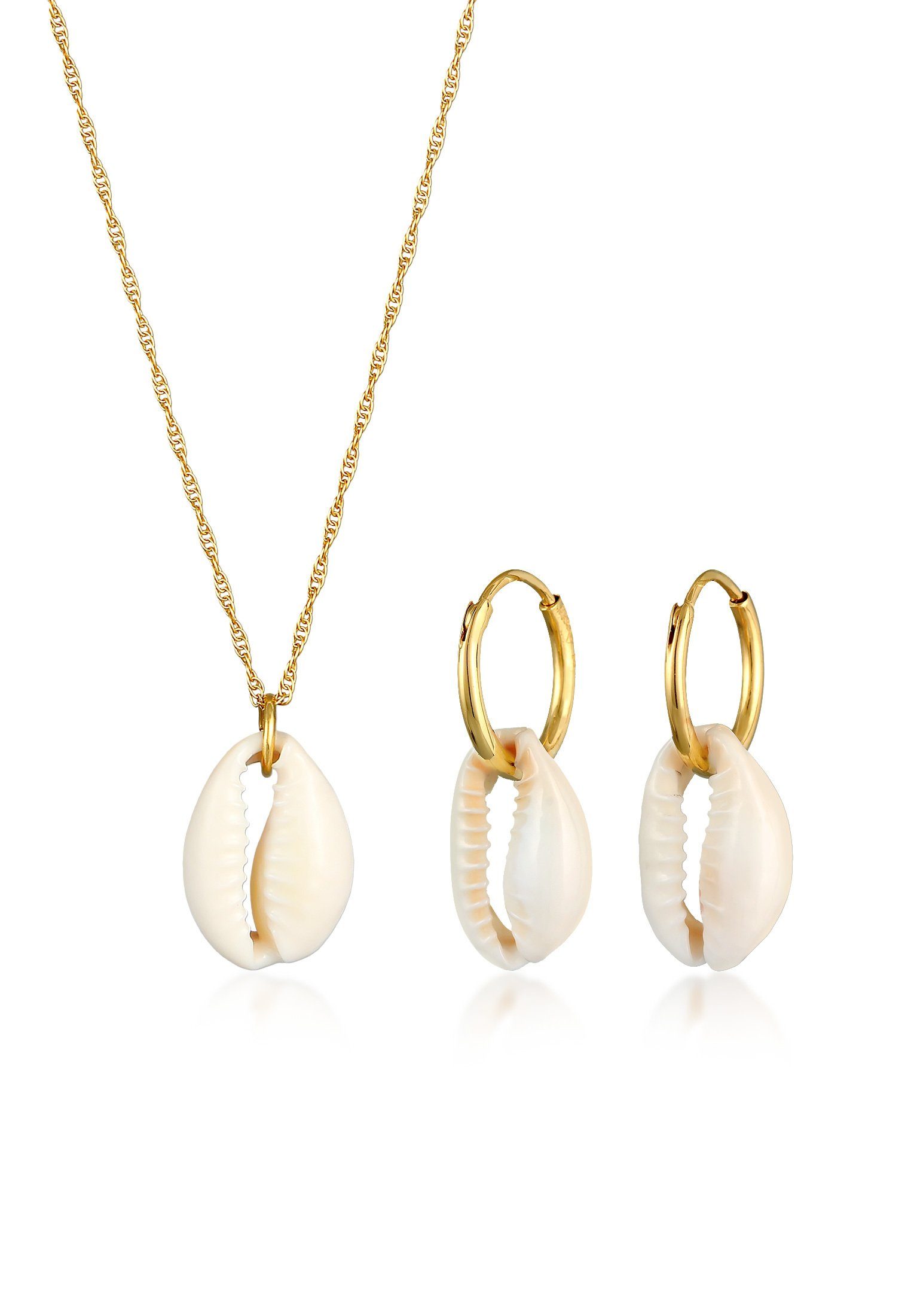 Schmuckset Kauri Muschel Kette Ohrringe 925 Silber
