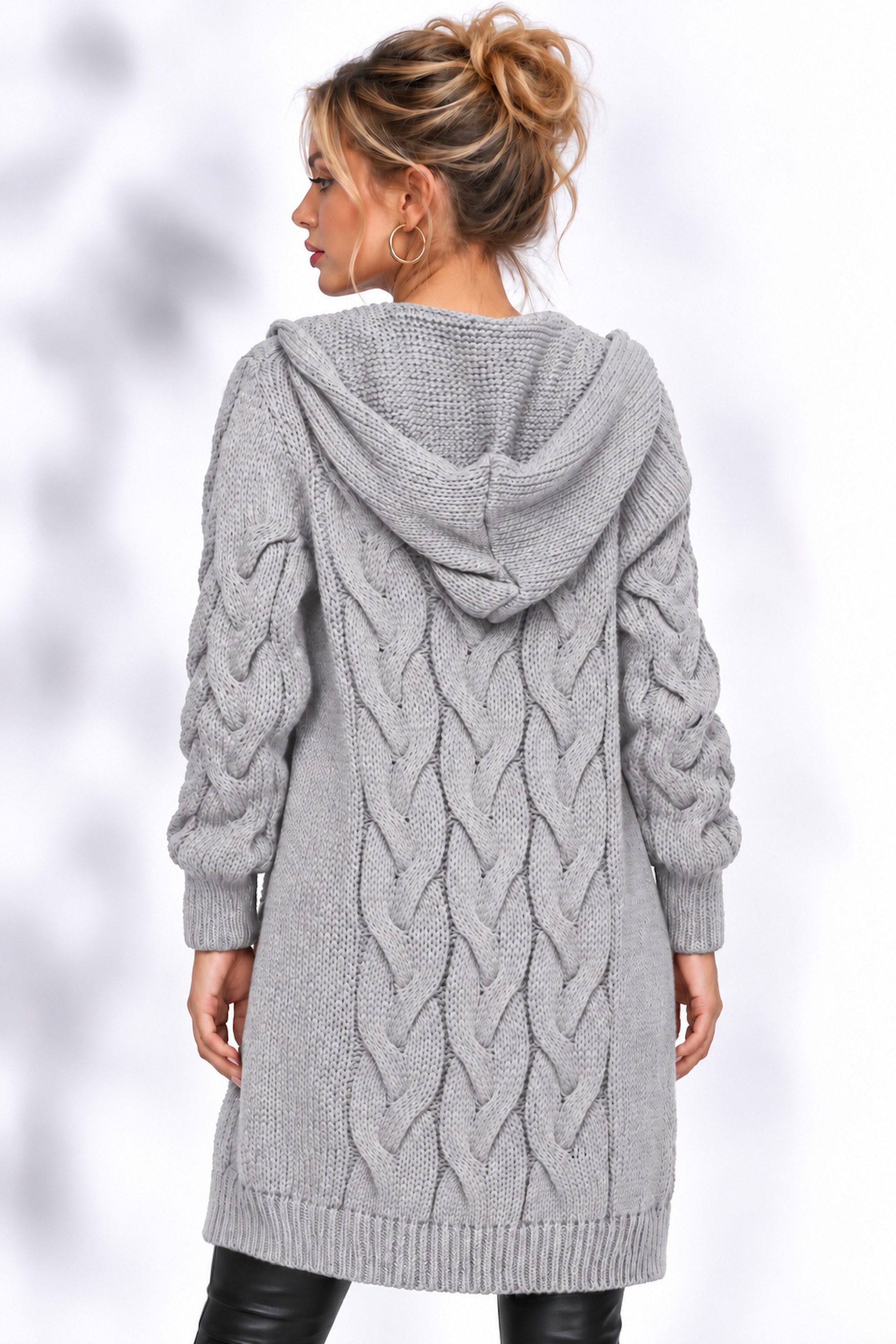 Worldclassca Kapuzenstrickjacke Worldclassca lange Strickjacke Zopfmuster Cardigan Kapuze Bolero Neue Kollektion - Stilvolle und gemütliche Strick Mode für Dame – Bild 3 von 3