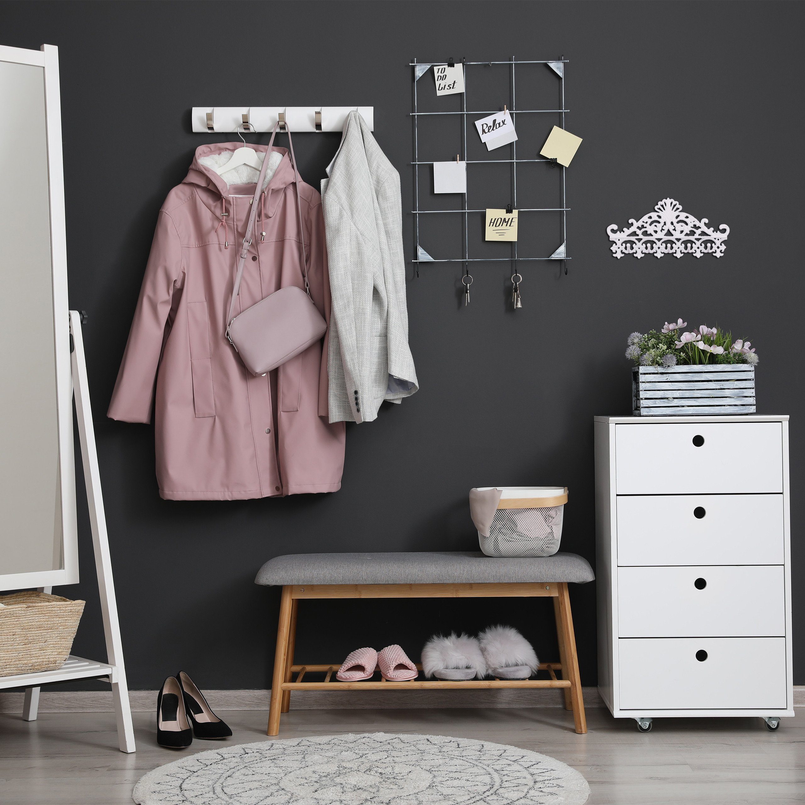 relaxdays Garderobenpaneel Garderobenleiste Gusseisen, Weiß günstig online kaufen