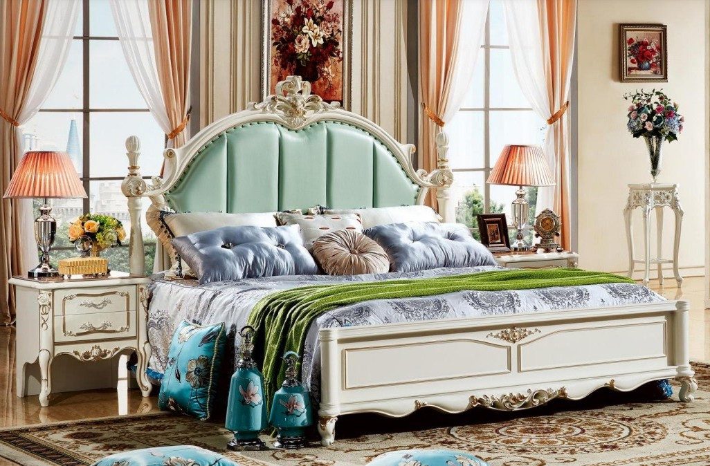 Xlmoebel Holzbett Klassisches Bett aus Holz und Leder im Barockstil (1-tlg., Bett), Hergestellt in Europa