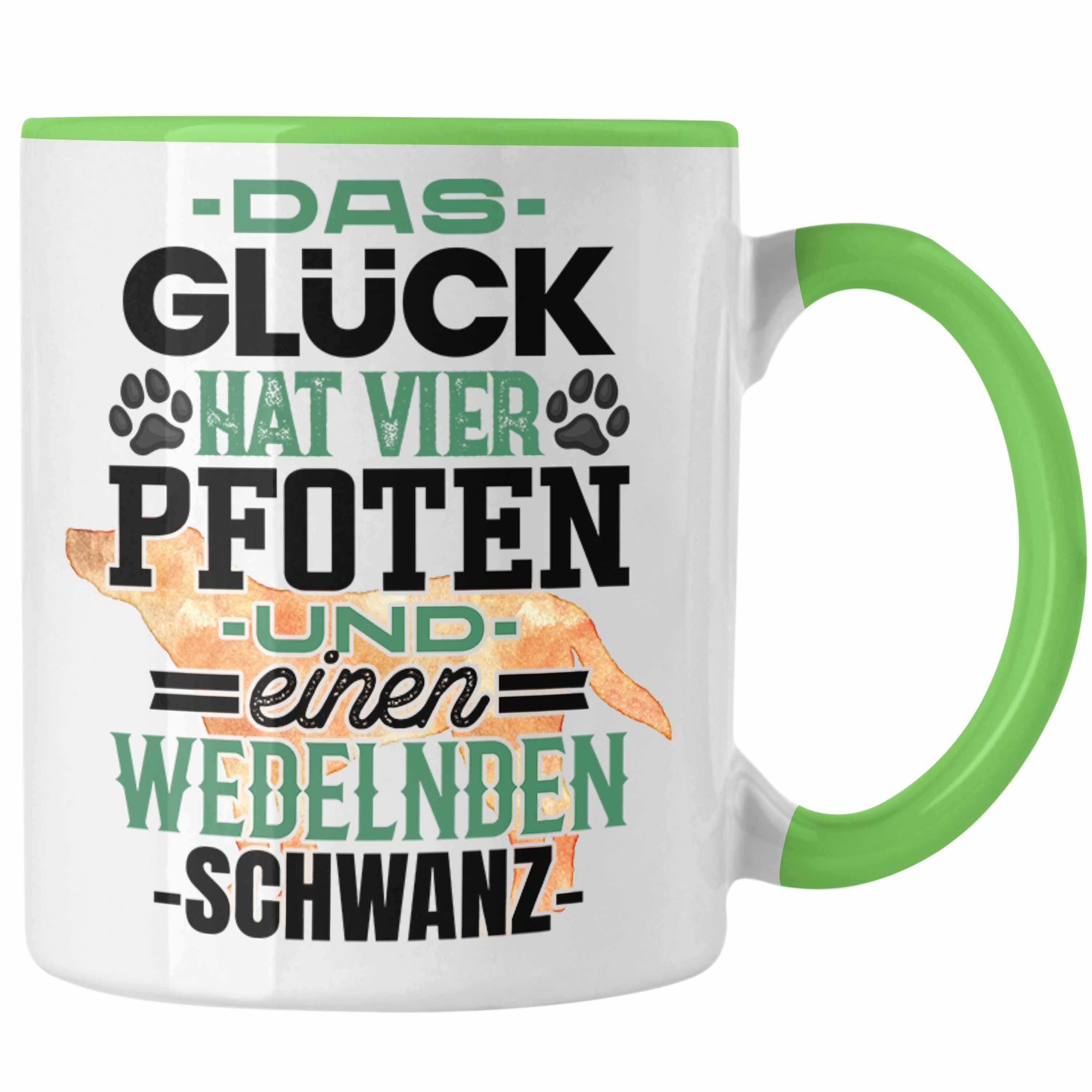 Trendation Tasse Hundebesitzer Tasse Geschenk Kaffee-Becher Glück Hat 4 Pfoten und Wede Grün