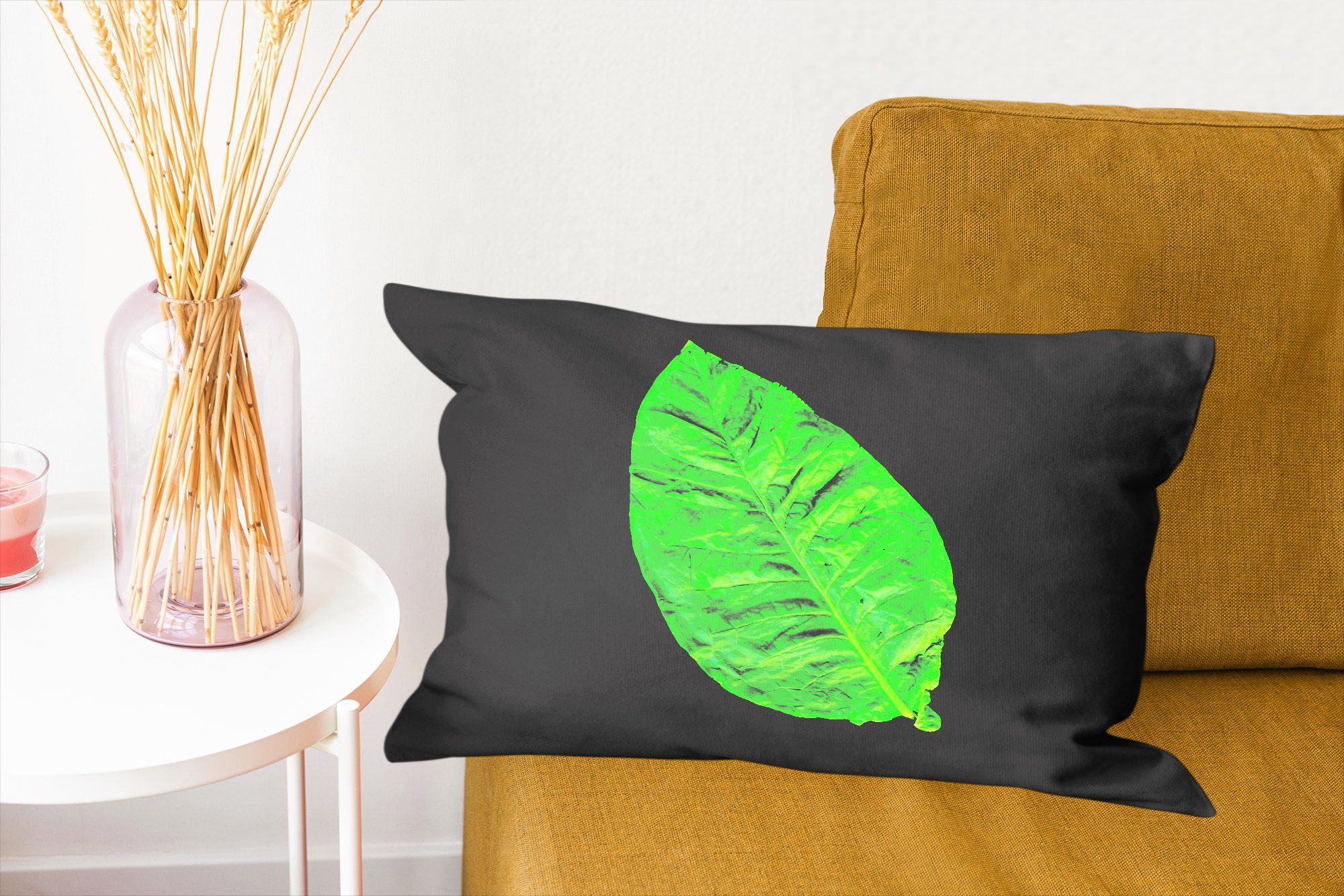 MuchoWow Dekokissen Füllung, Grüne Schlafzimmer schwarzem Dekoration, Zierkissen, Hintergrund, auf Blätter Wohzimmer Dekokissen mit