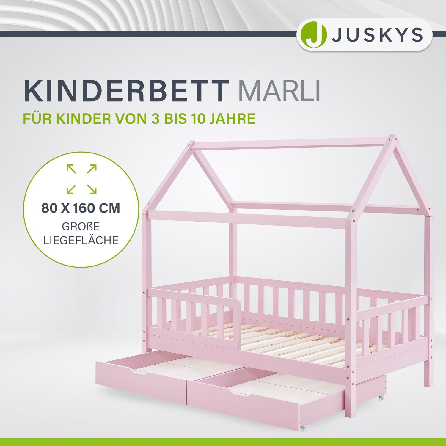 Juskys Kinderbett Marli, 80x160 cm, mit Dach, 2 Bettkästen, Rausfallschutz, günstig online kaufen