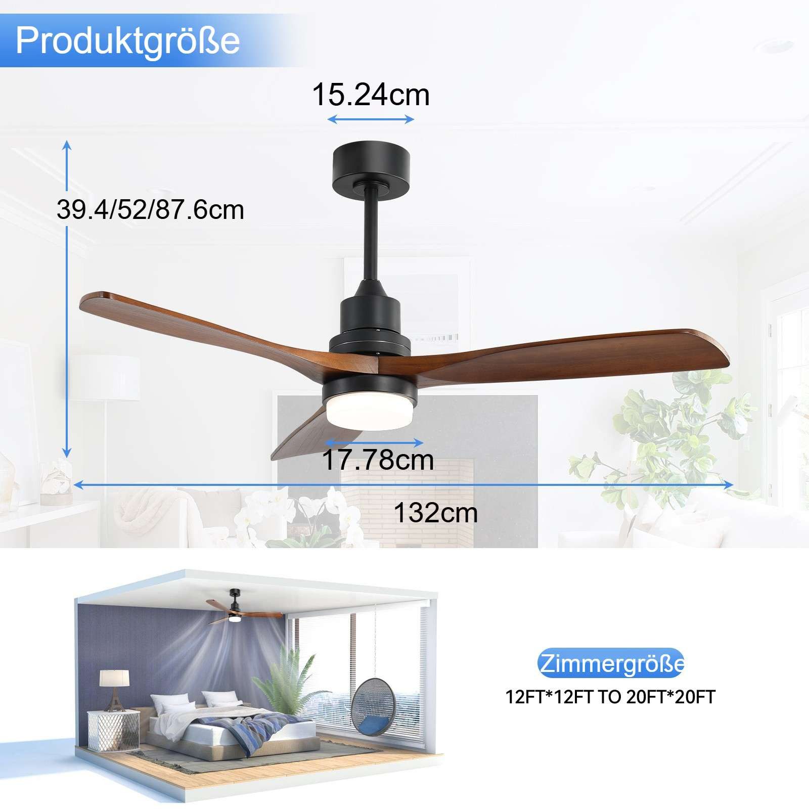 Sofucor Deckenventilator mit LED-Beleuchtunfg und Fernbedienung, 132 cm, 3 günstig online kaufen